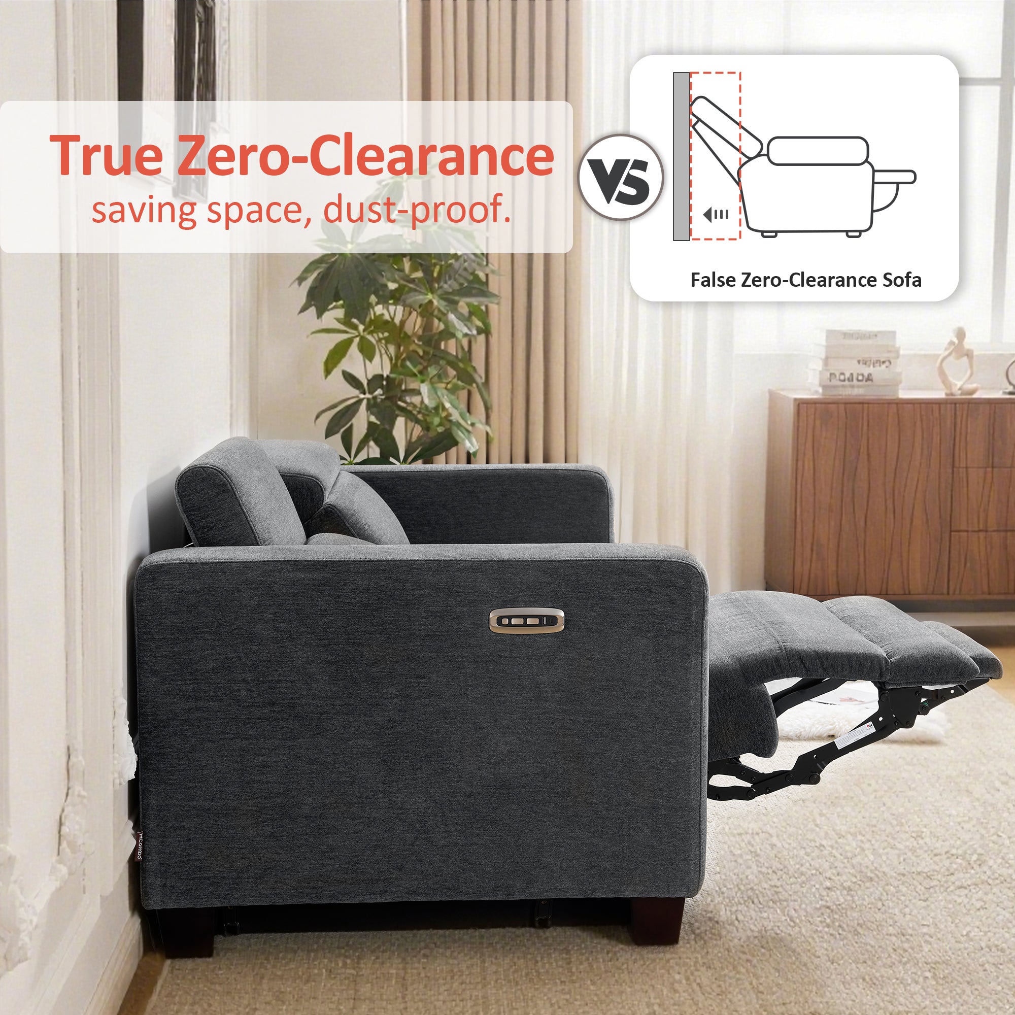 High Leg Reclining Loveseat with Adjustable Headrest, Fabric HL198