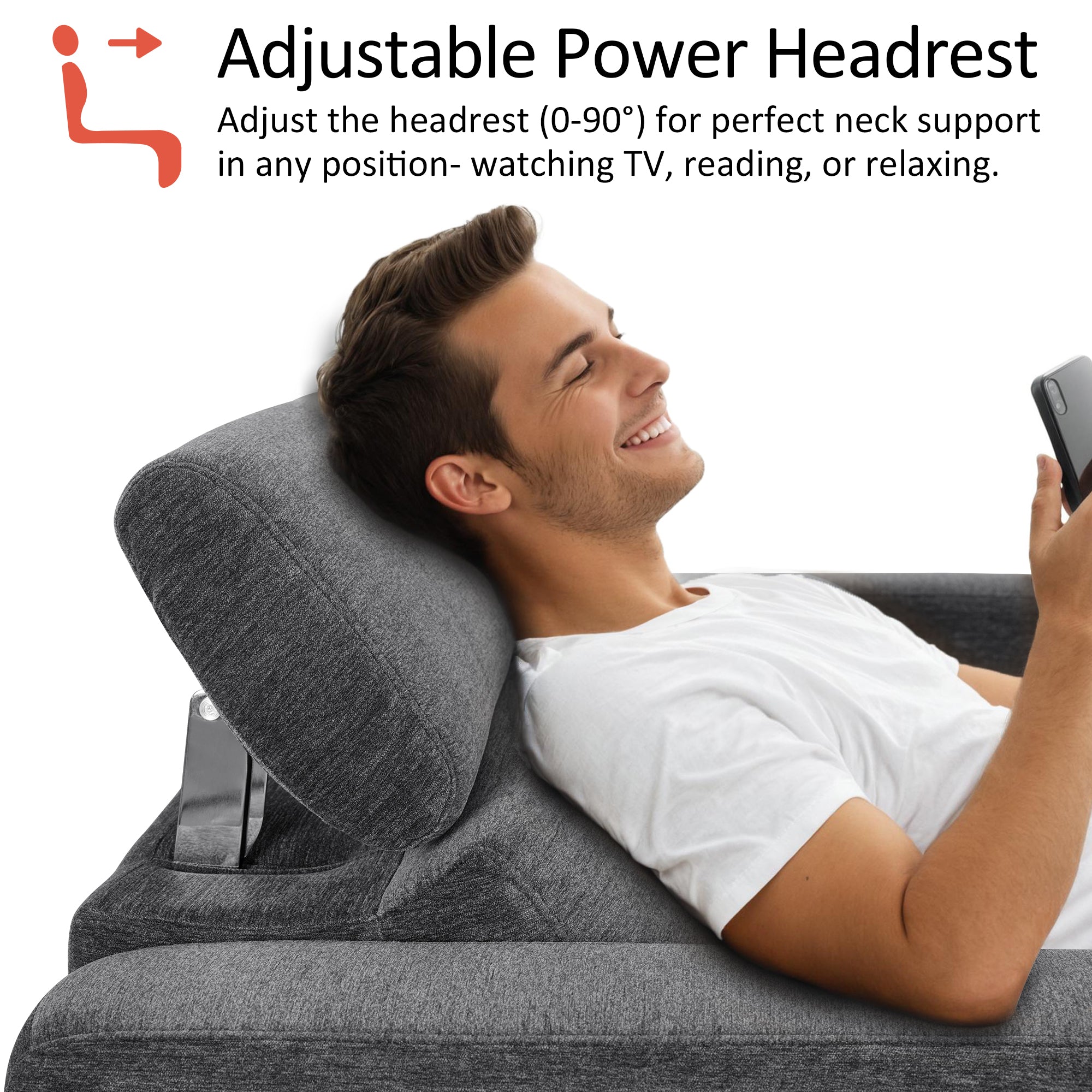 High Leg Reclining Loveseat with Adjustable Headrest, Fabric HL198