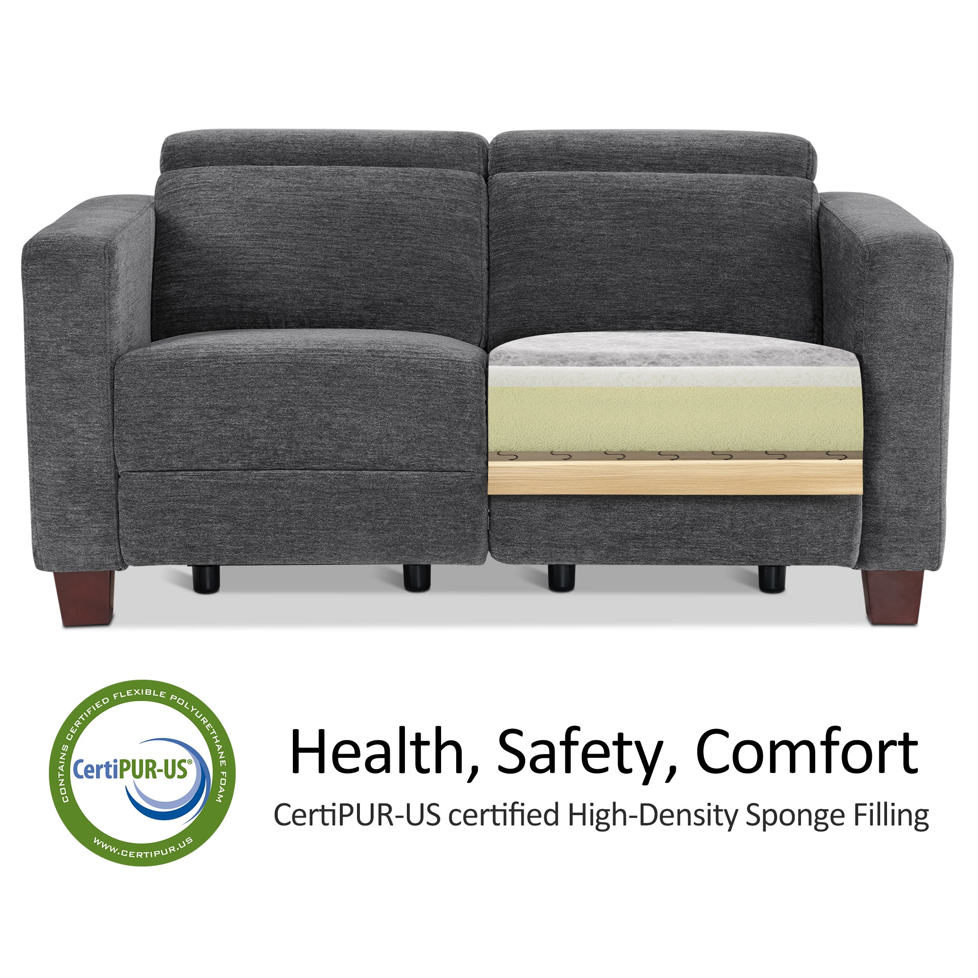 High Leg Reclining Loveseat with Adjustable Headrest, Fabric HL198