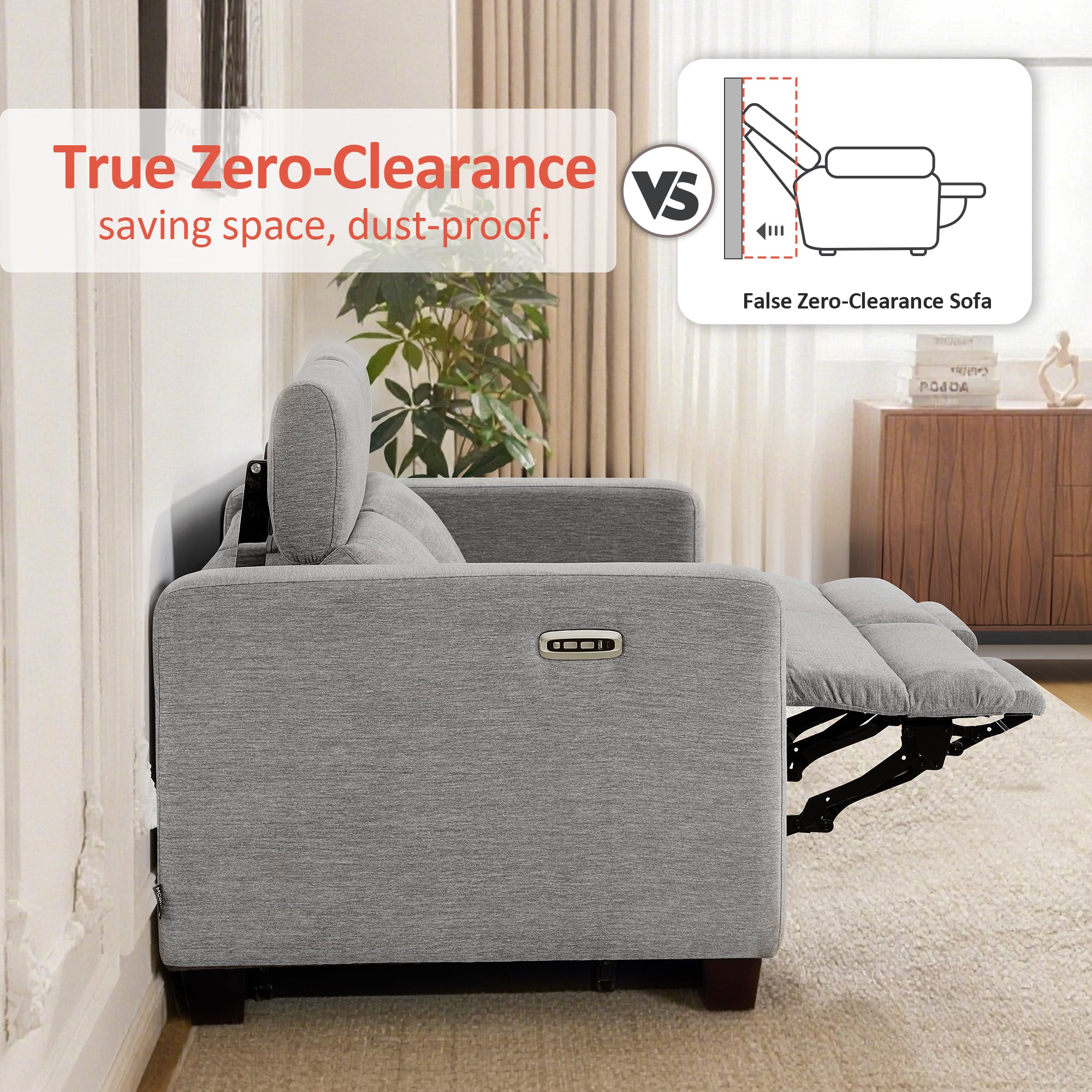 High Leg Reclining Loveseat with Adjustable Headrest, Fabric HL198