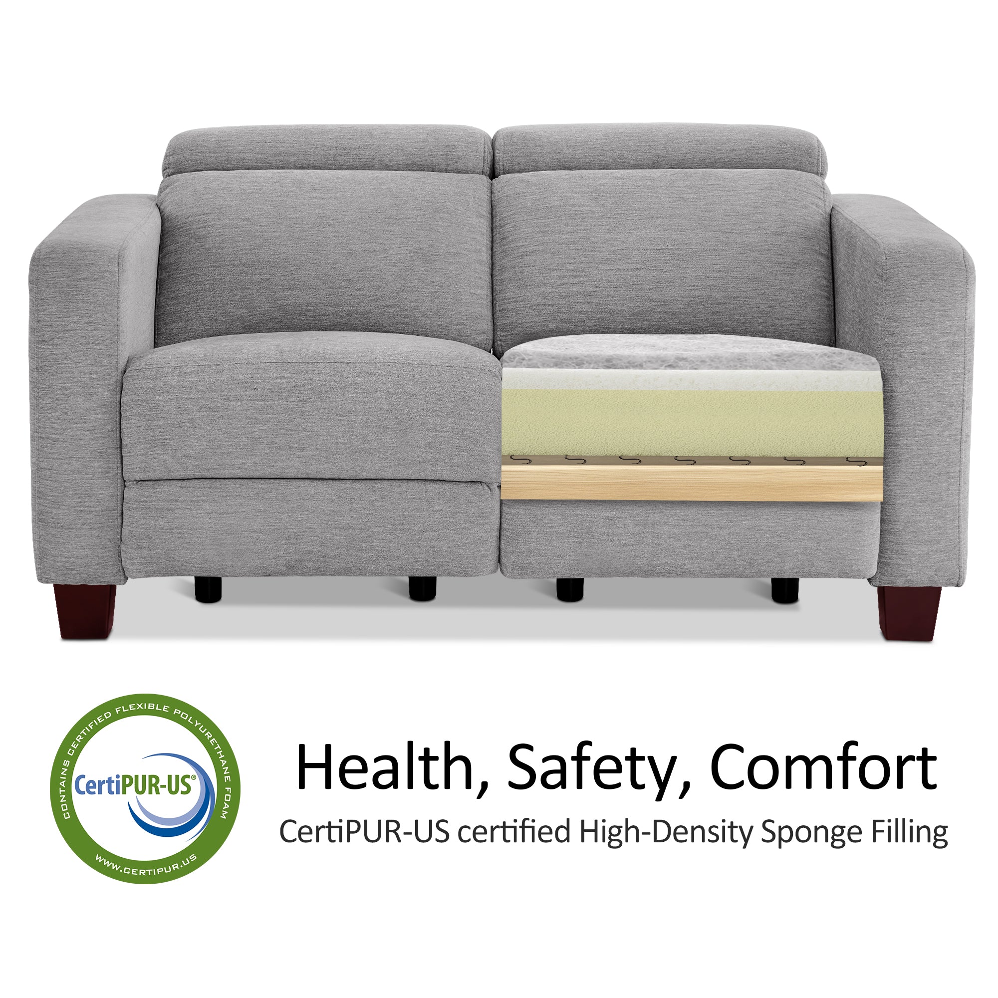 High Leg Reclining Loveseat with Adjustable Headrest, Fabric HL198