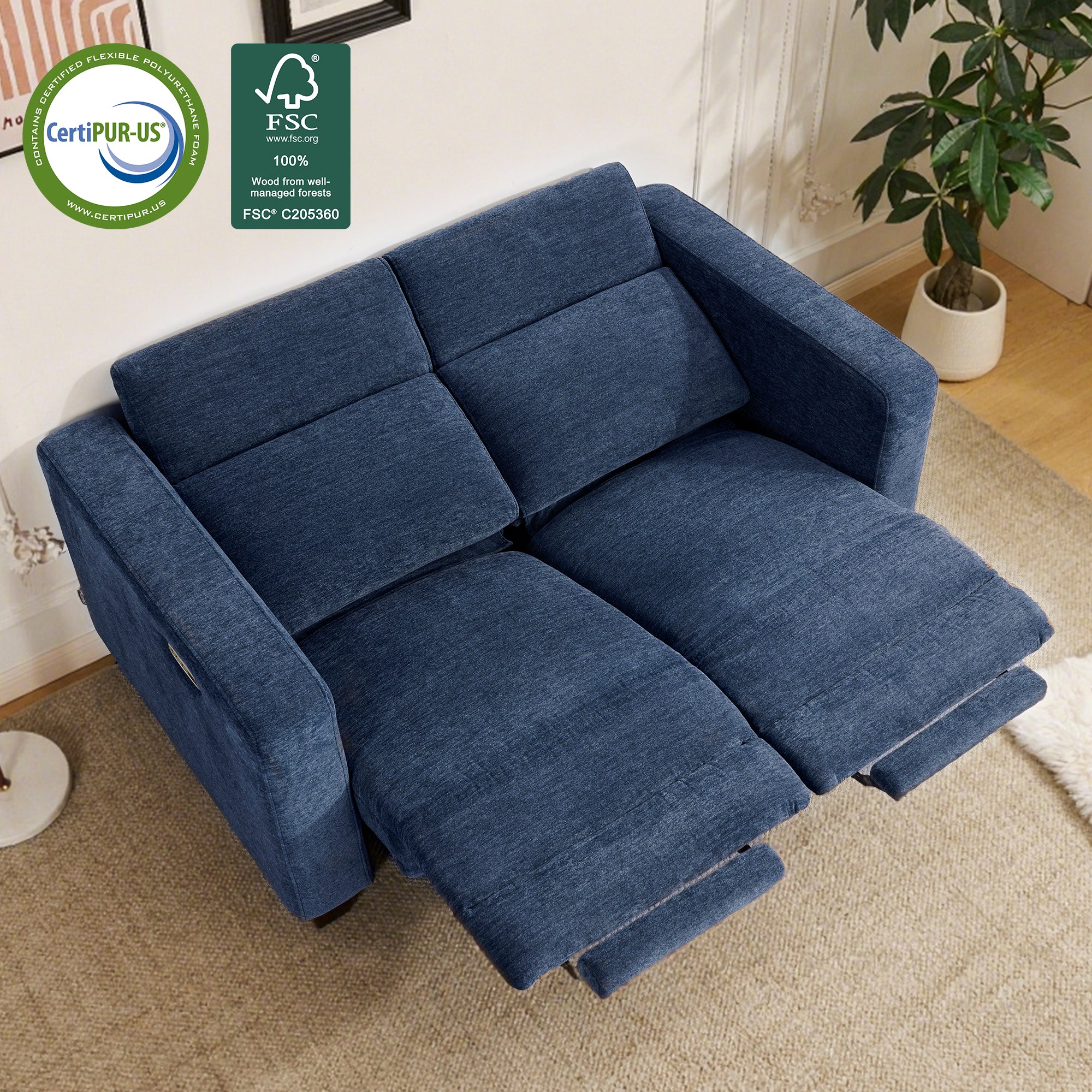 High Leg Reclining Loveseat with Adjustable Headrest, Fabric HL198