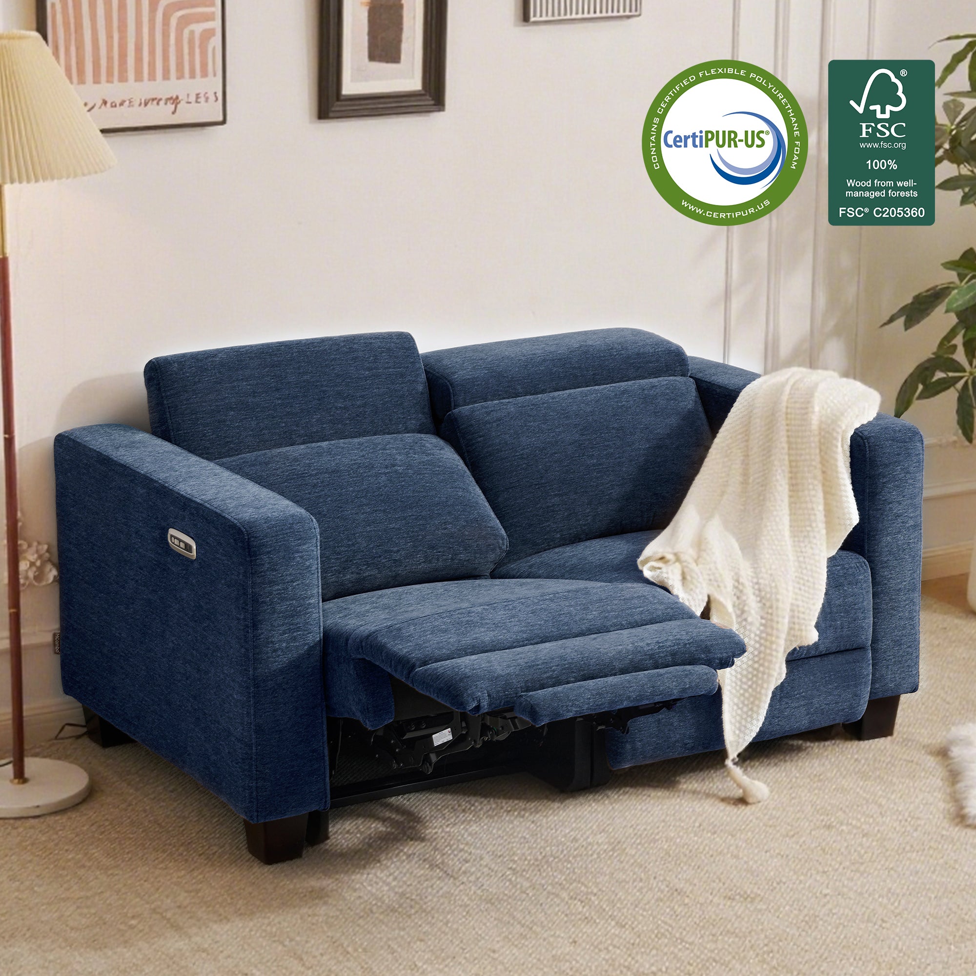 High Leg Reclining Loveseat with Adjustable Headrest, Fabric HL198
