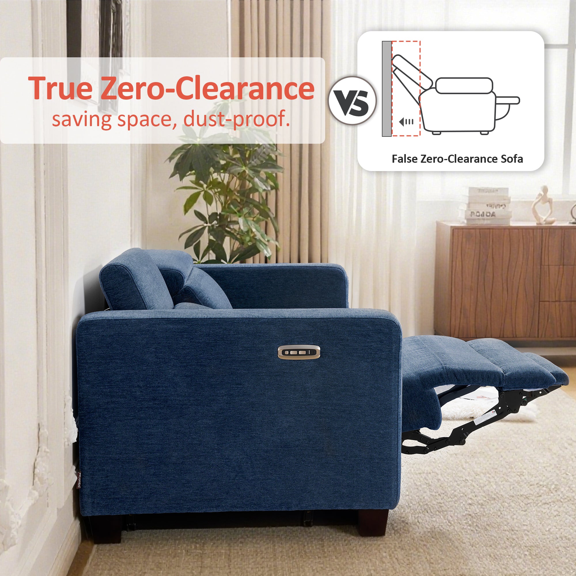 High Leg Reclining Loveseat with Adjustable Headrest, Fabric HL198