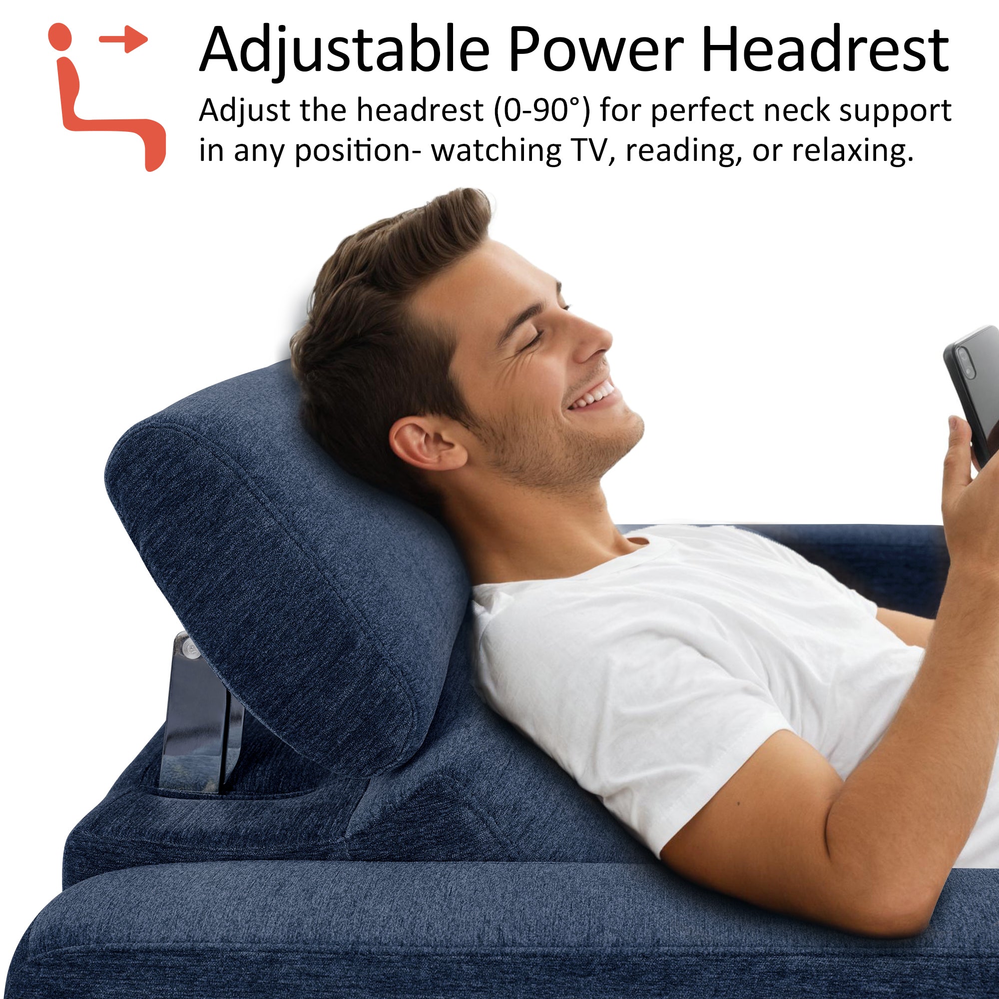 High Leg Reclining Loveseat with Adjustable Headrest, Fabric HL198