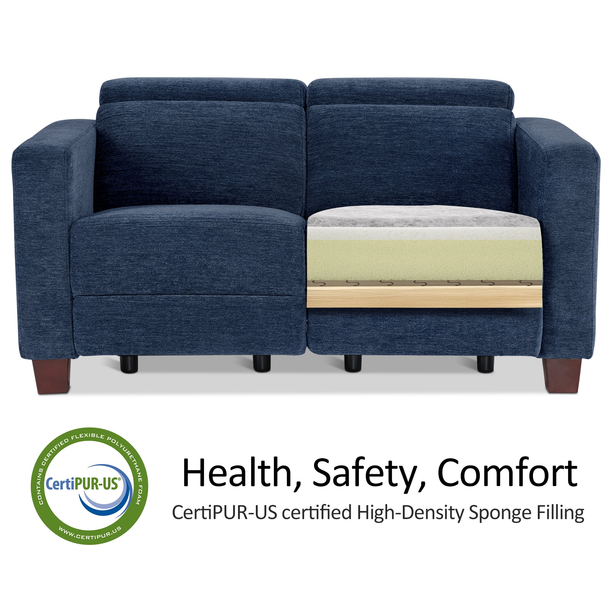 High Leg Reclining Loveseat with Adjustable Headrest, Fabric HL198
