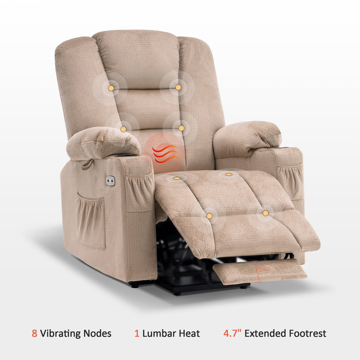 Mcombo Electric Power Lift Recliner Chair with Massage and Heat for Elderly, Extended Footrest, Hand Remote Control, Lumbar Pillow, Cup Holders, USB Ports, Fabric Medium(#7529)