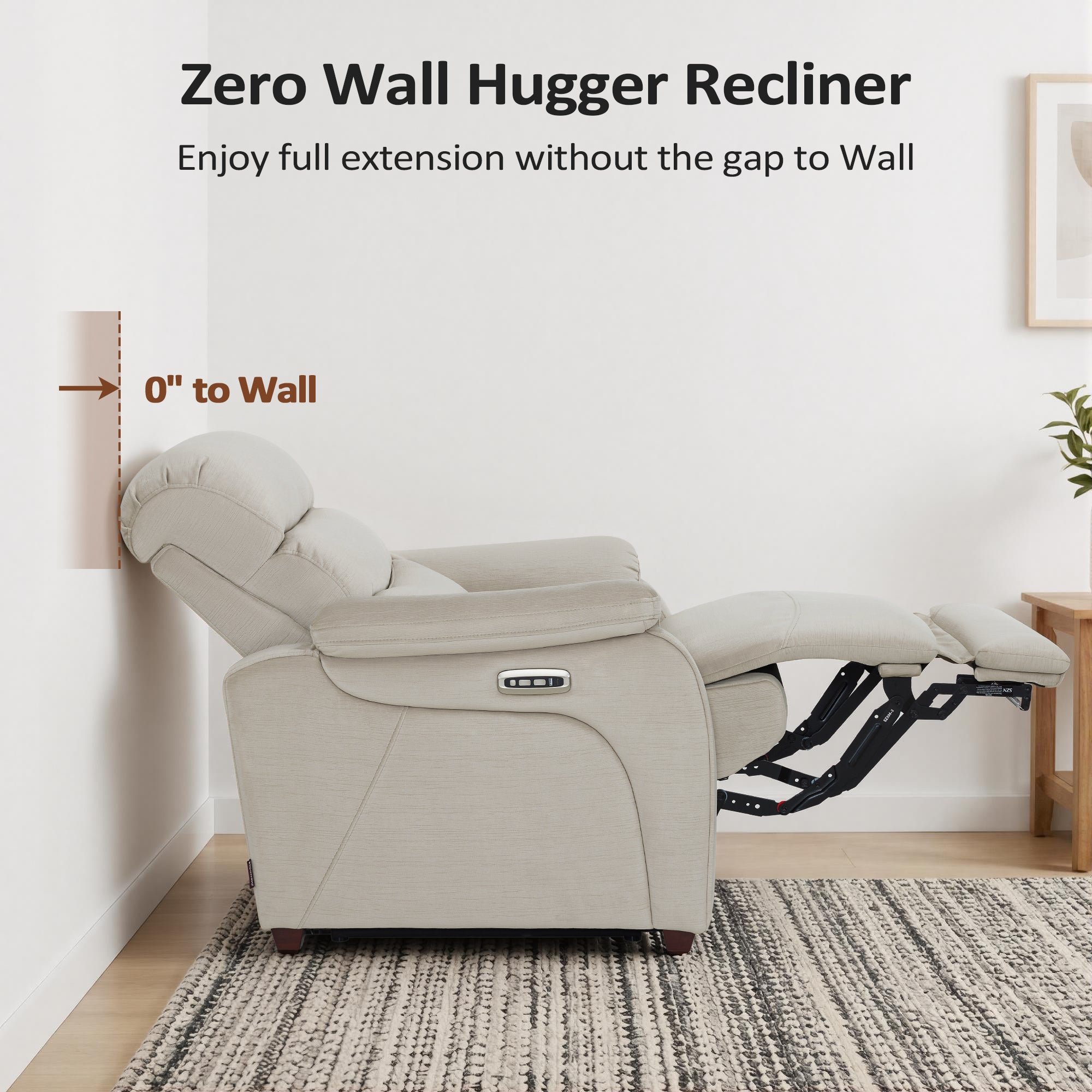 Zero Wall-Hugger Power Recliner Chair, Small Spaces and RV, Fabric ST257