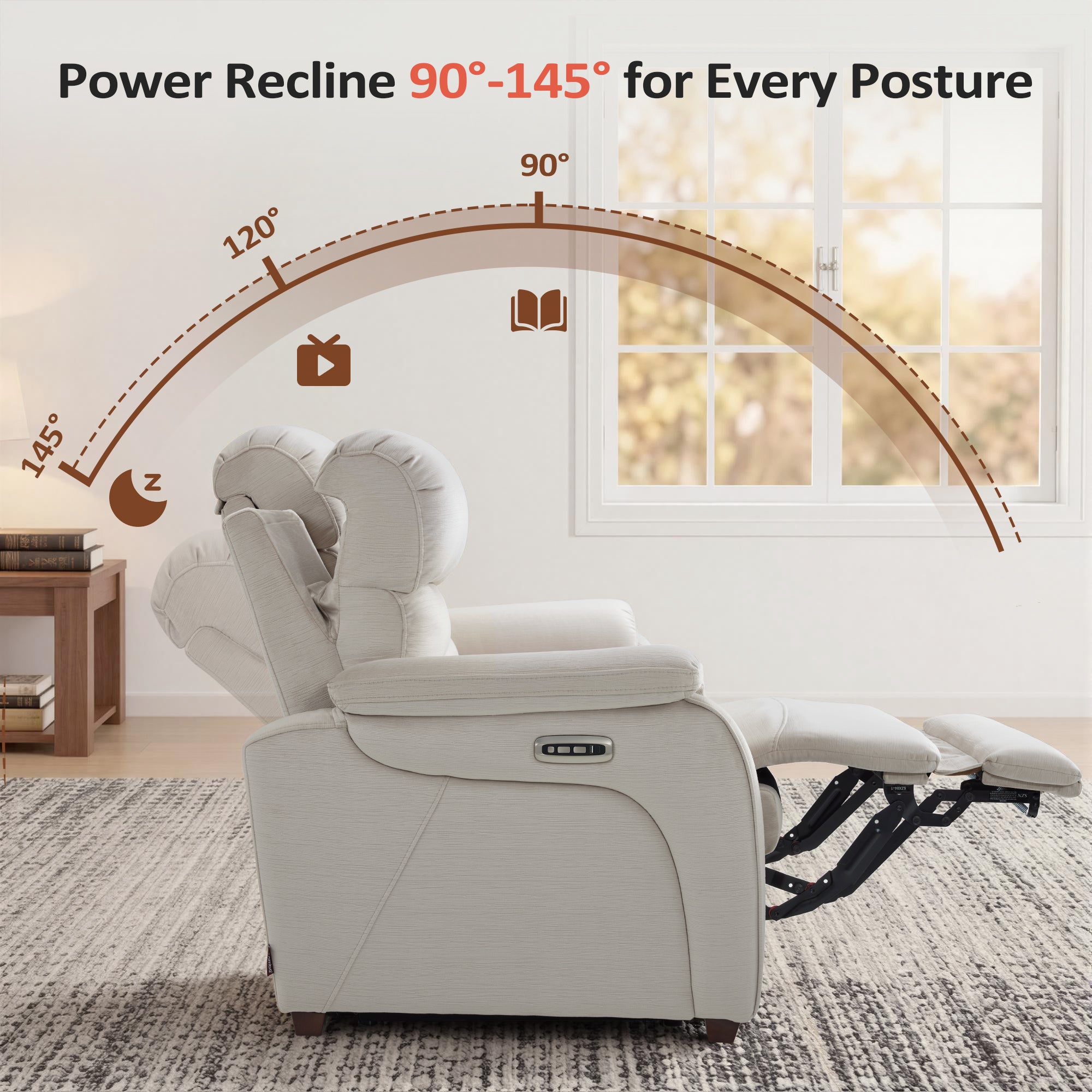 Zero Wall-Hugger Power Recliner Chair, Small Spaces and RV, Fabric ST257