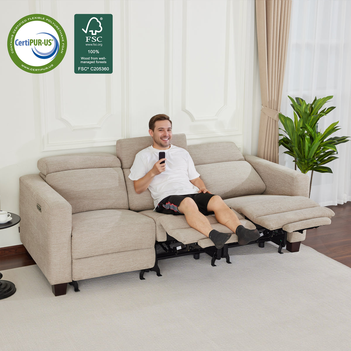 Zero Wall Power Reclining Sofa, Fabric HL198M1|HL198M3