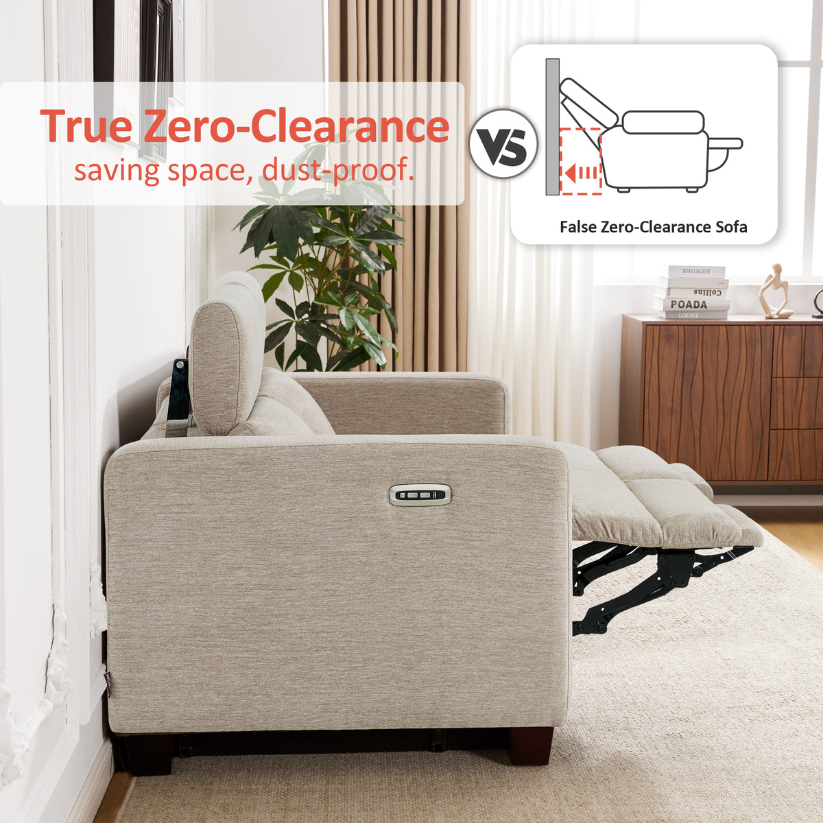 Zero Wall Power Reclining Sofa, Fabric HL198M1|HL198M3