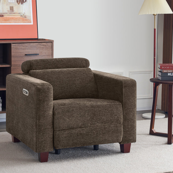 MCombo High Leg Power Recliner Chair with Adjustable Headrest and USB A/C Charge Ports for Living Room, Office, and Small Spaces (Fabric HL128)