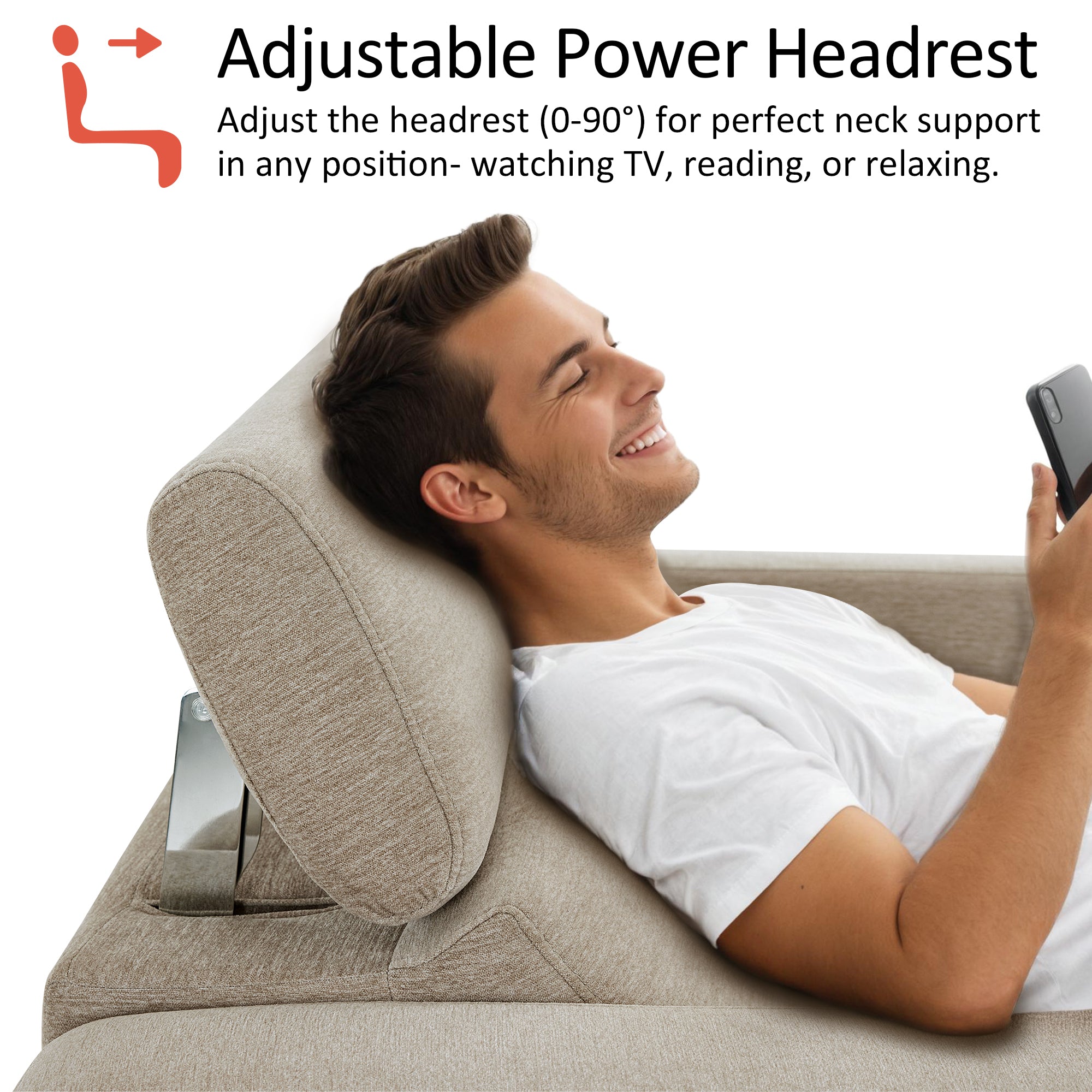 High Leg Reclining Loveseat with Adjustable Headrest, Fabric HL198