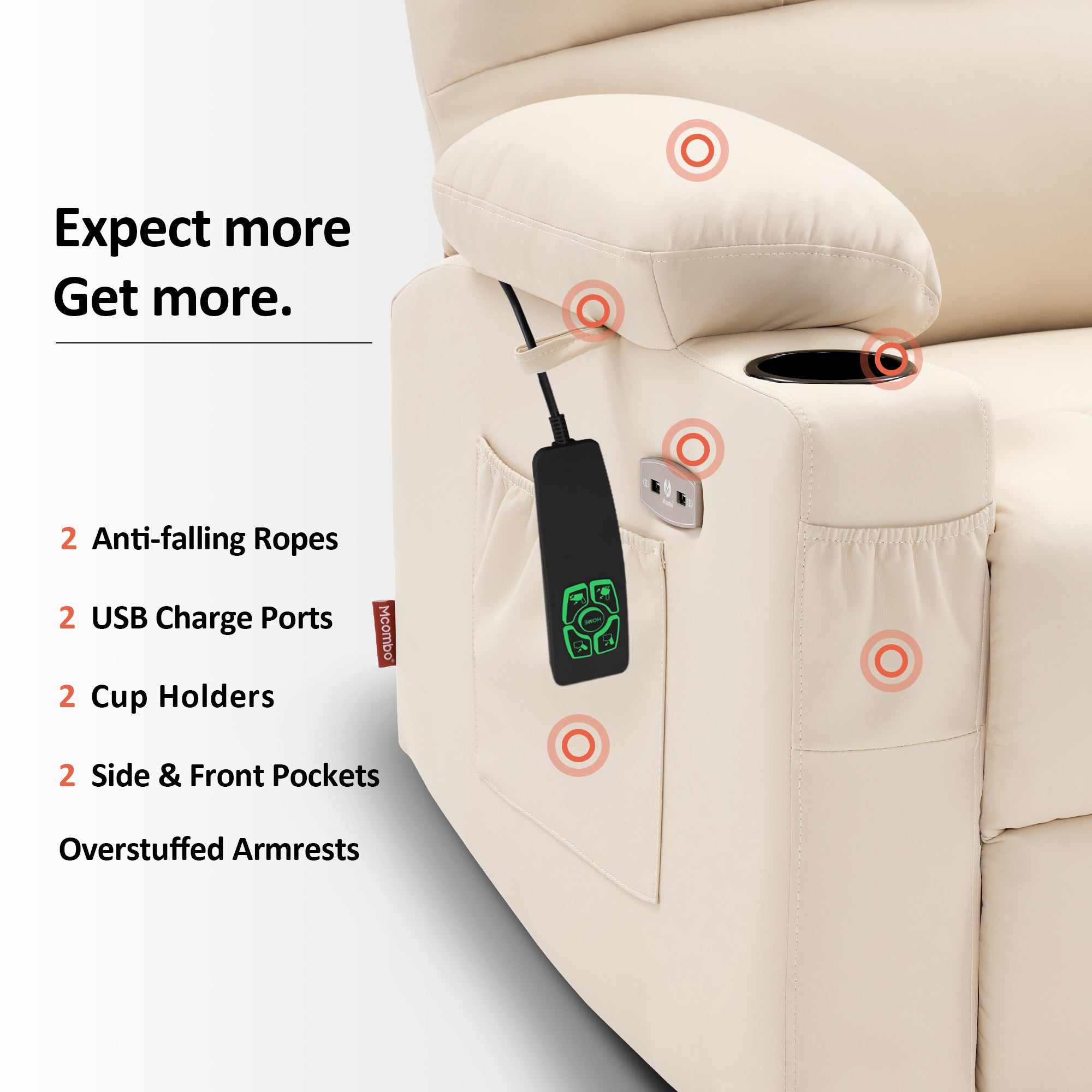 Power Lift Recliner Chair for Elderly, Dual Motor, Massage and Heat, Faux Leather 7680|7679|R7688|R7677