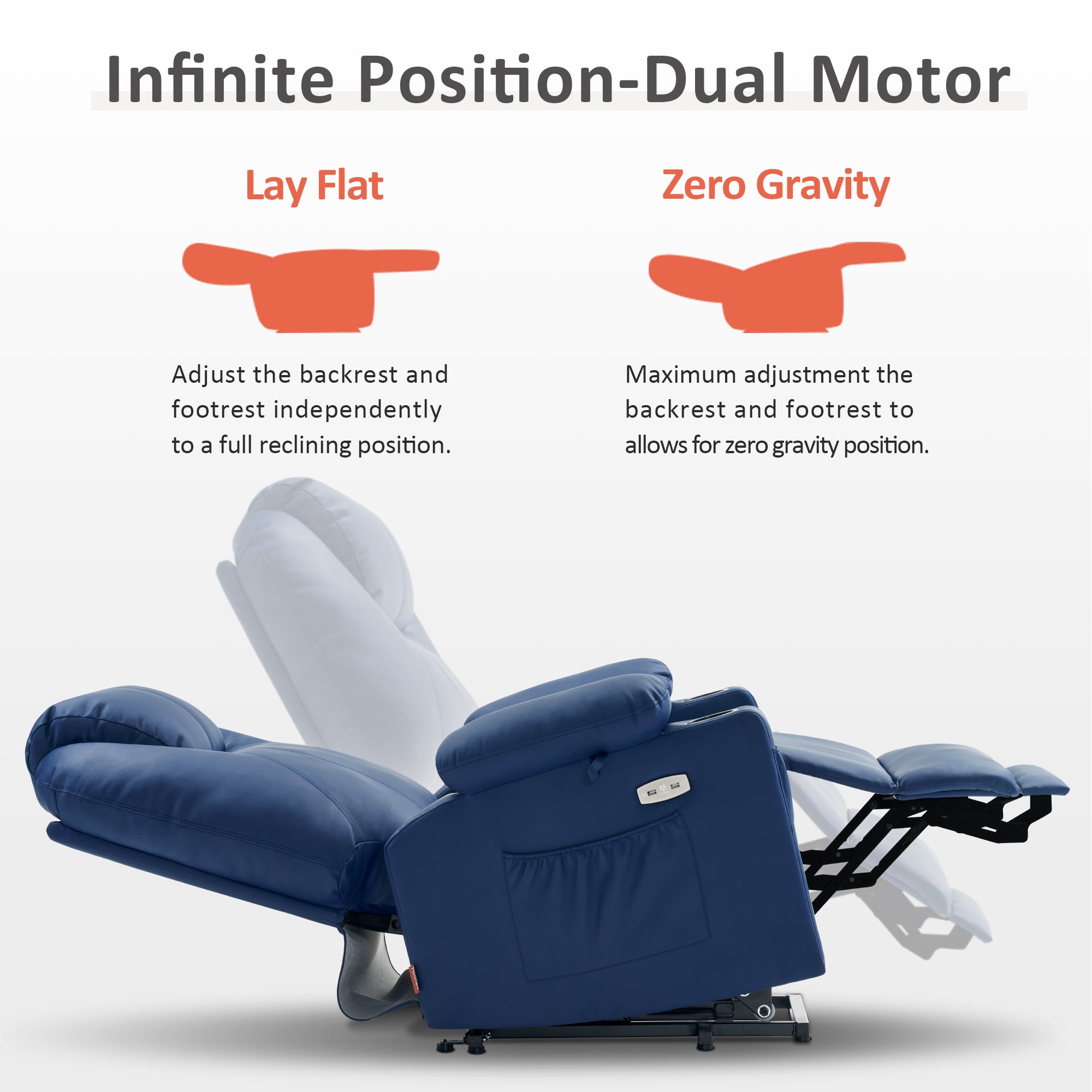 Power Lift Recliner Chair for Elderly, Dual Motor, Massage and Heat, Faux Leather 7815