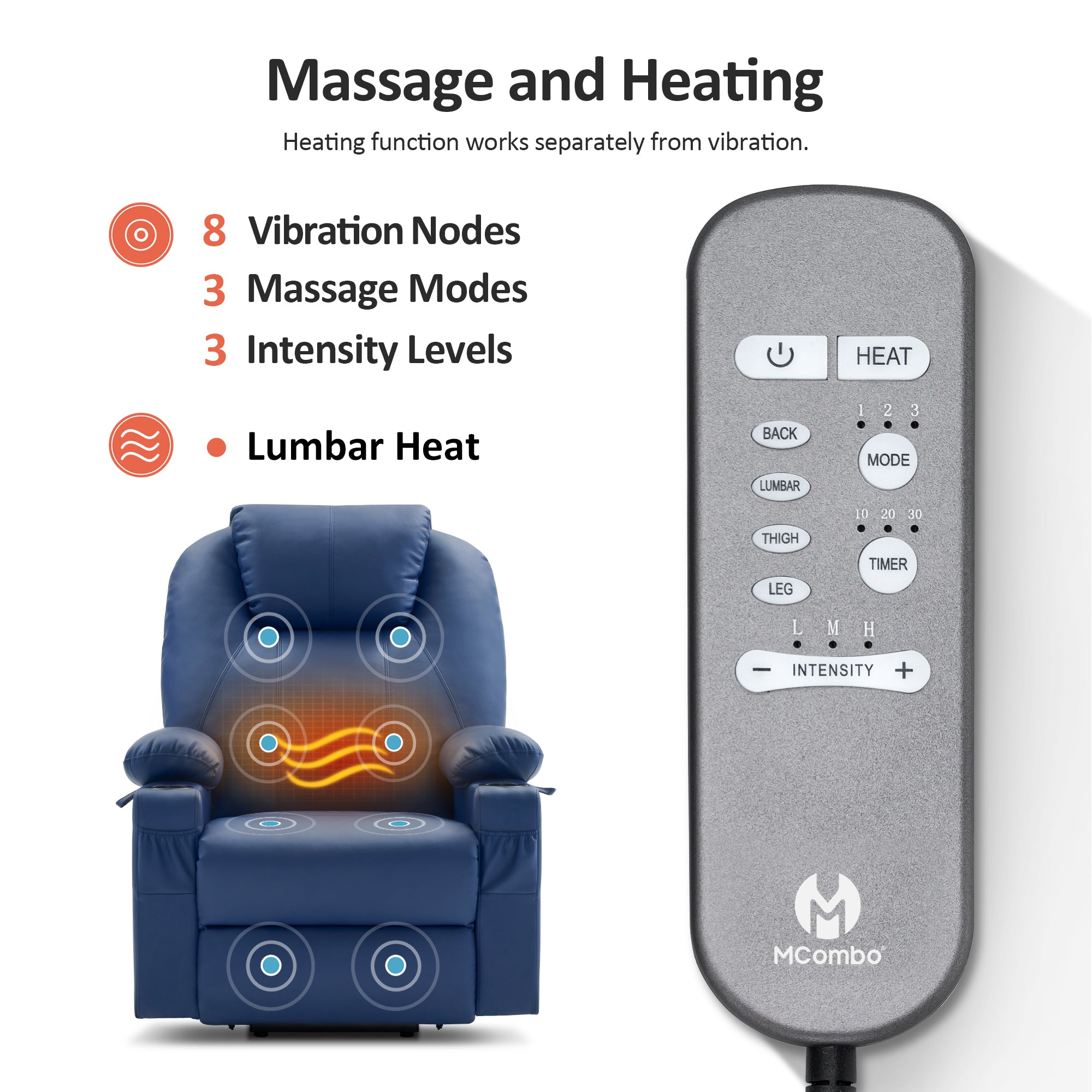 Power Lift Recliner Chair for Elderly, Dual Motor, Massage and Heat, Faux Leather 7815