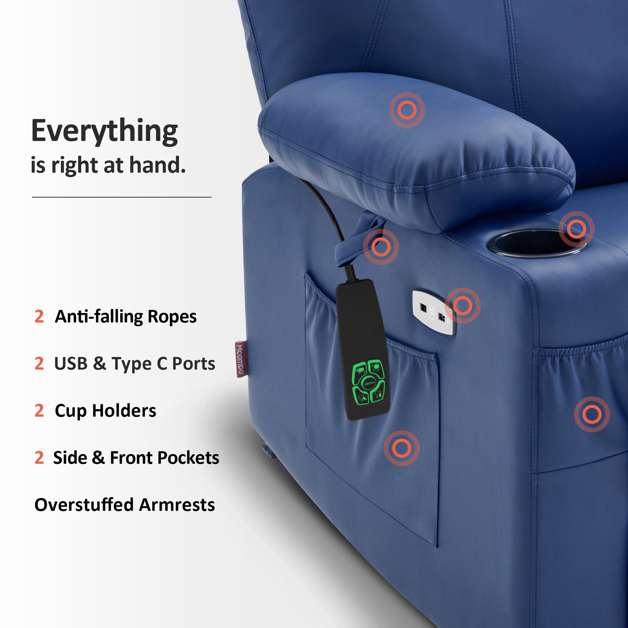 Power Lift Recliner Chair for Elderly, Dual Motor, Massage and Heat, Faux Leather 7815
