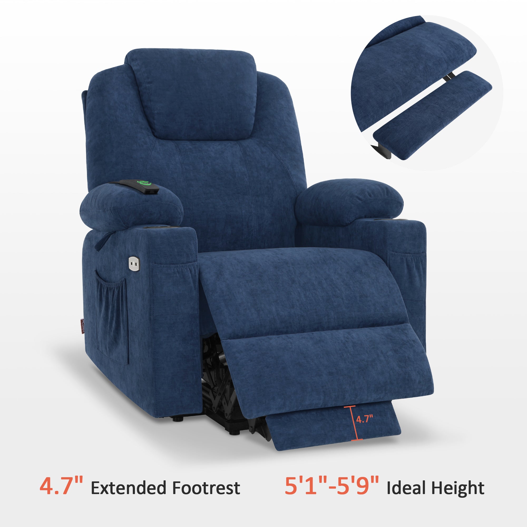 Power Lift Recliner Chair for Elderly, Massage and Heat, Fabric 7040|7516|7141