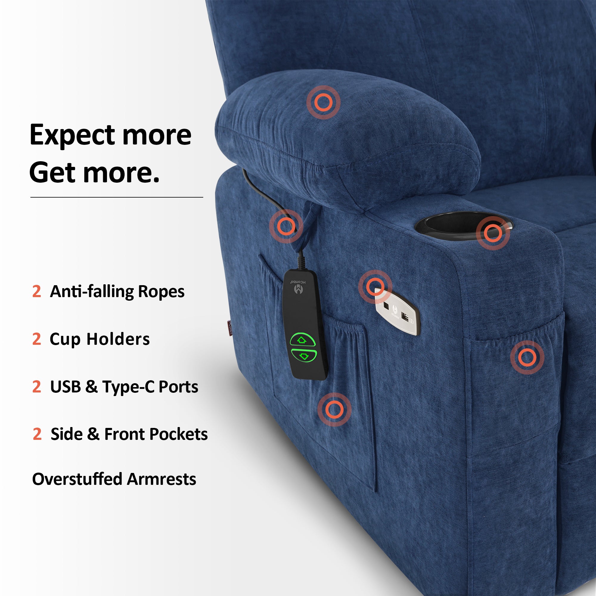 Power Lift Recliner Chair for Elderly, Massage and Heat, Fabric 7040|7516|7141