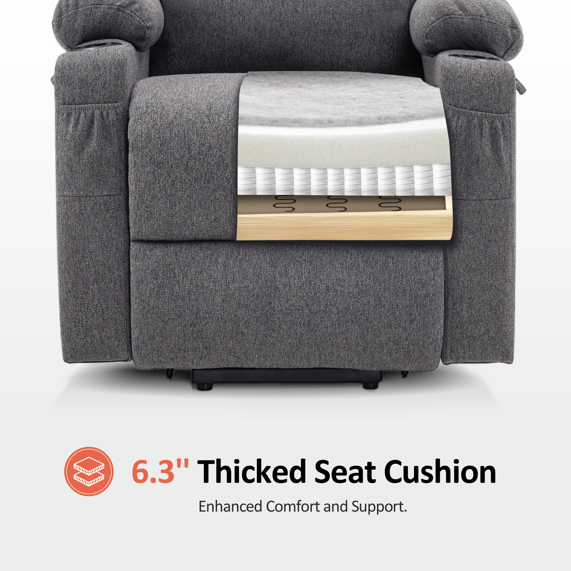 Power Lift Recliner Chair for Elderly, Massage and Heat, Fabric 7040|7516|7141