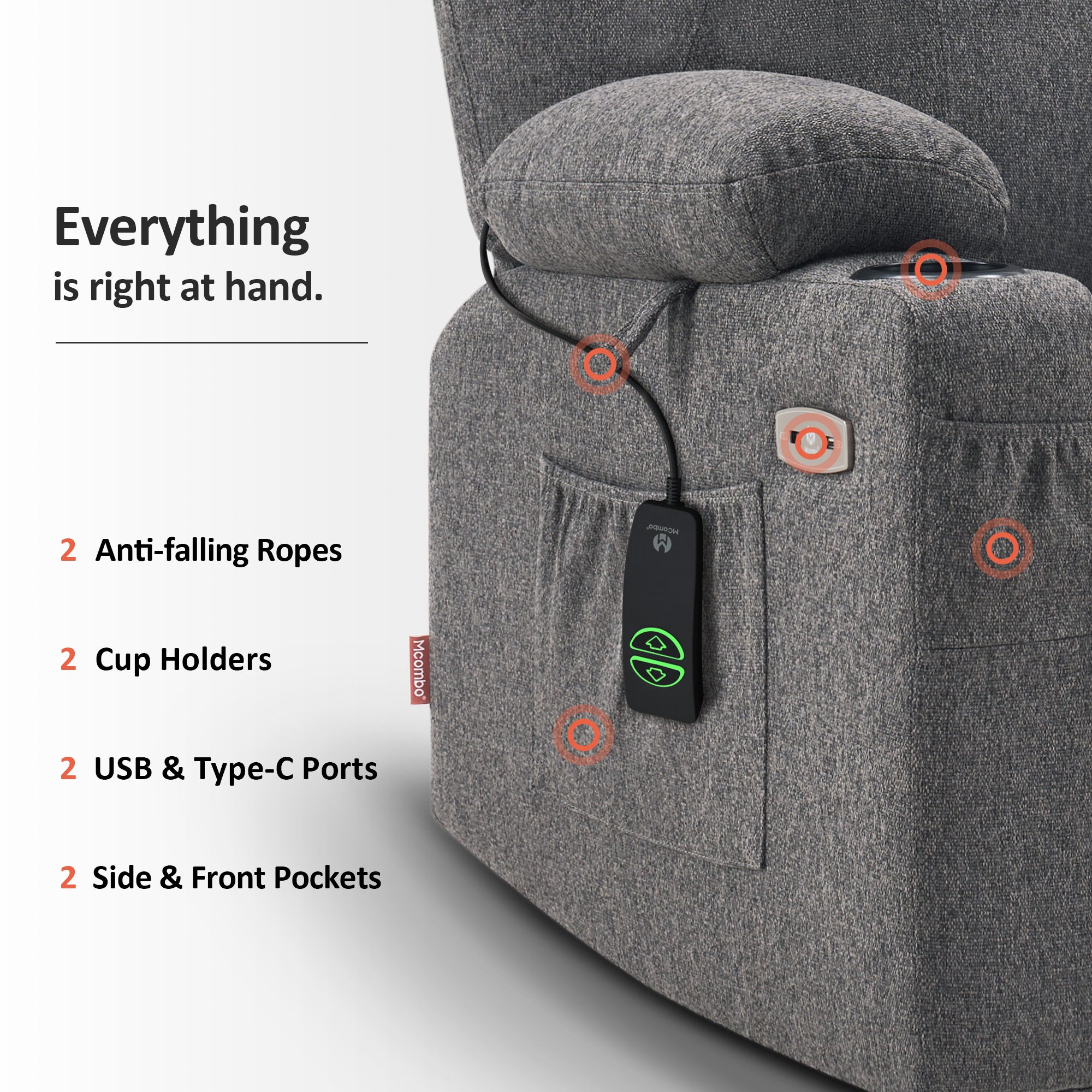 Power Lift Recliner Chair for Elderly, Massage and Heat, Fabric 7040|7516|7141