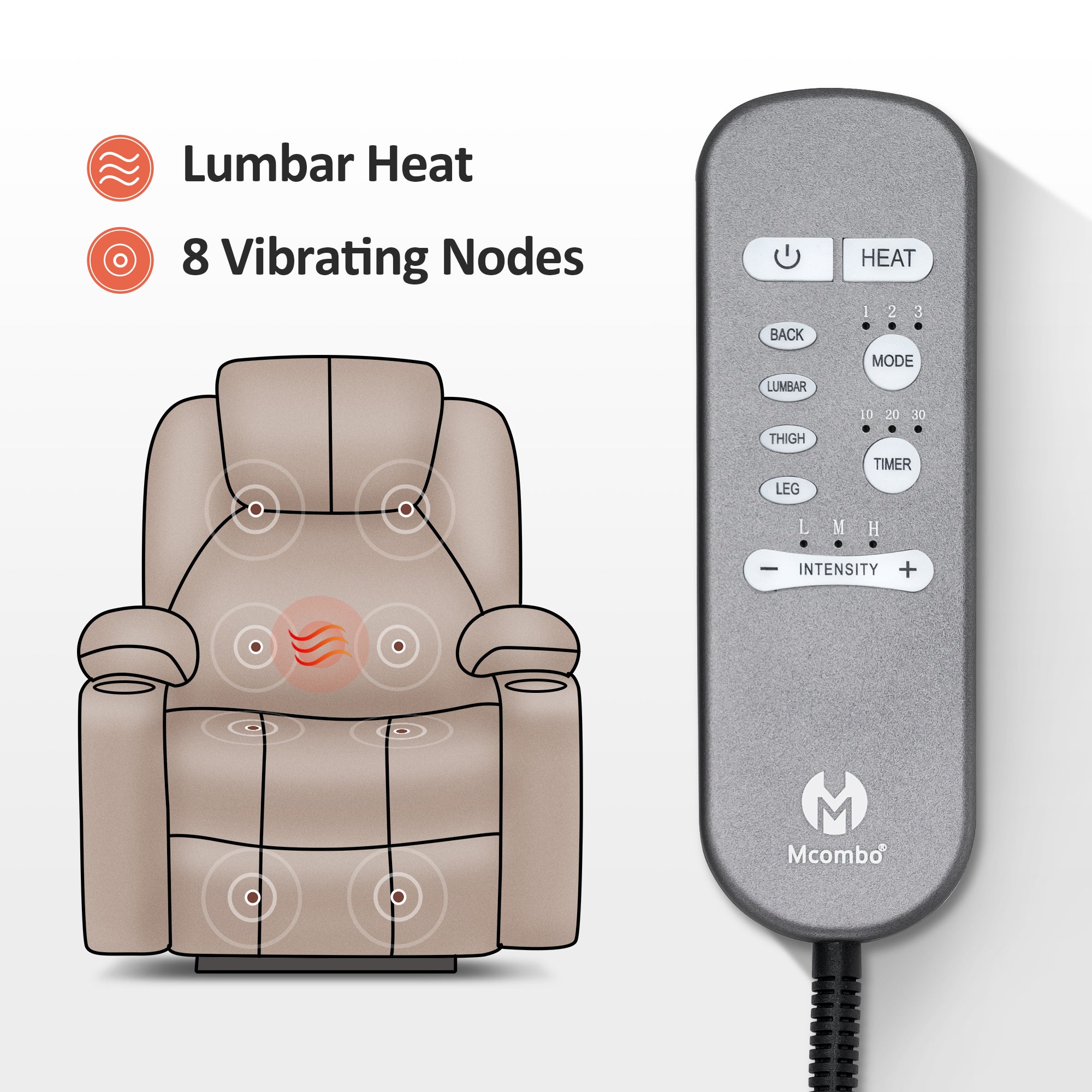 Power Lift Recliner Chair for Elderly, Massage and Heat, Fabric 7040|7516|7141