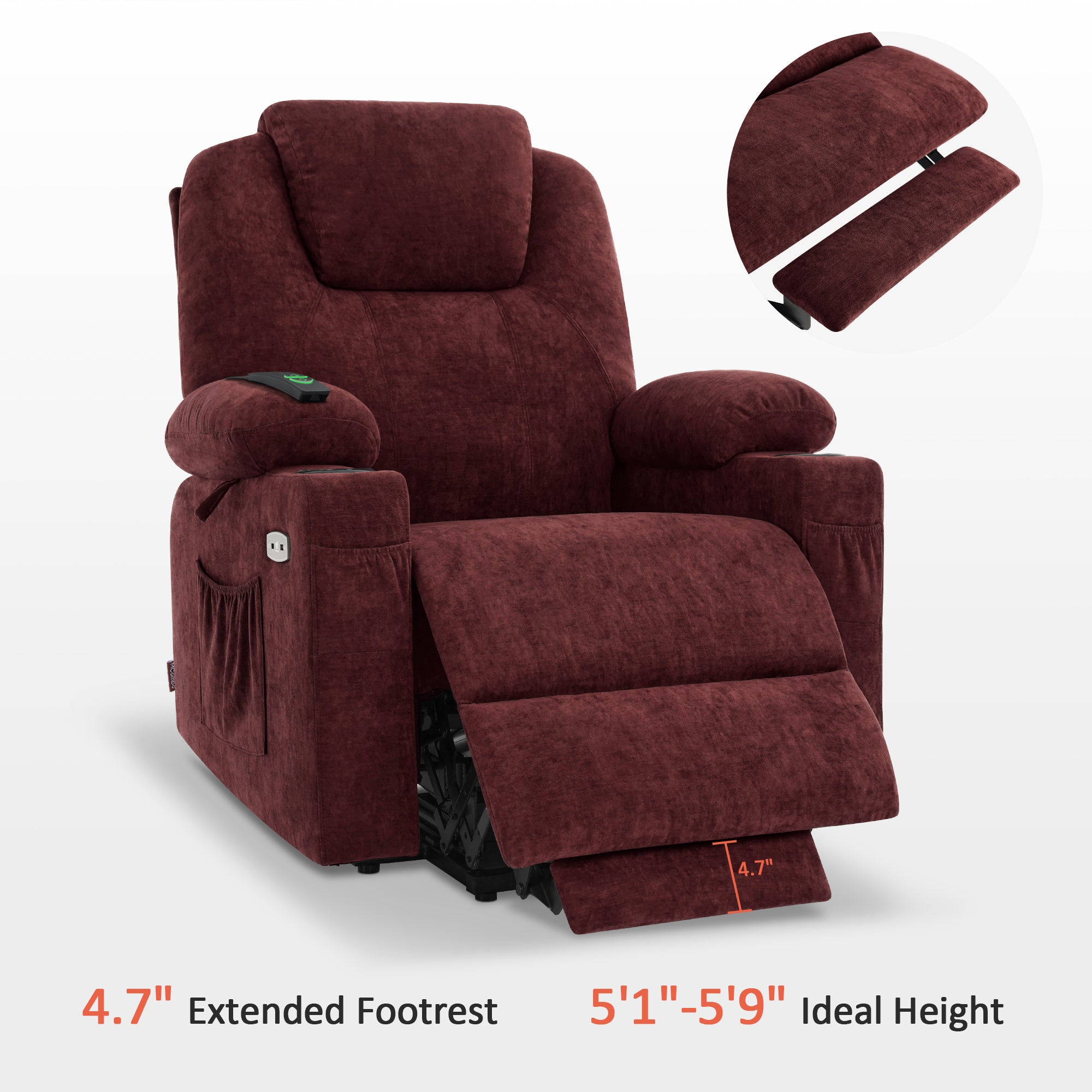 Power Lift Recliner Chair for Elderly, Massage and Heat, Fabric 7040|7516|7141