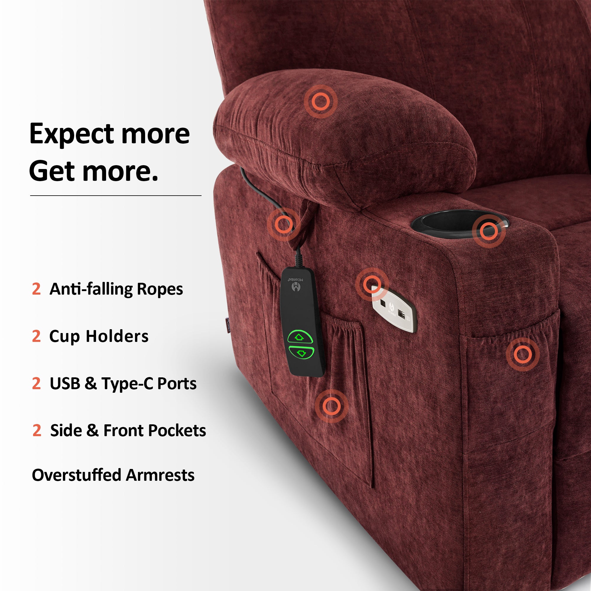 Power Lift Recliner Chair for Elderly, Massage and Heat, Fabric 7040|7516|7141