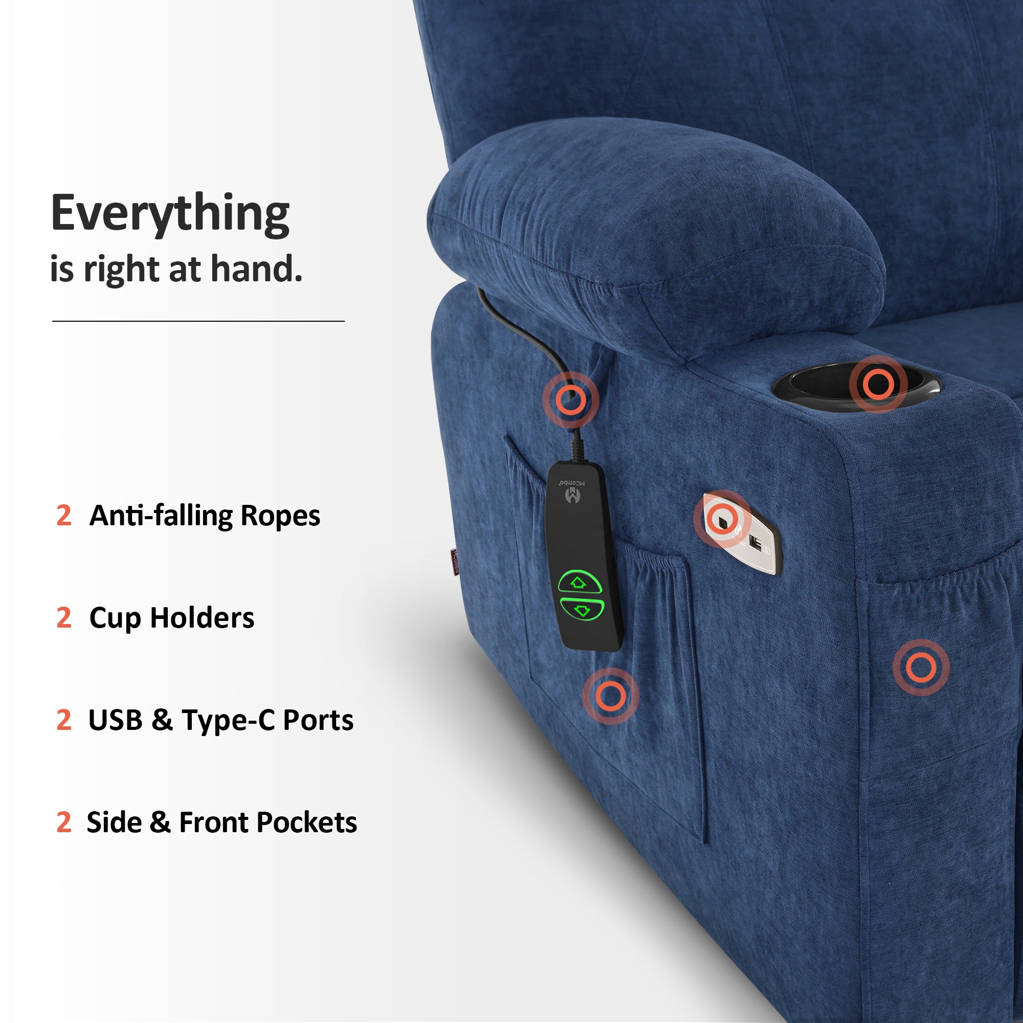 Power Lift Recliner Chair for Elderly, Massage and Heat, Fabric 7040|7516|7141