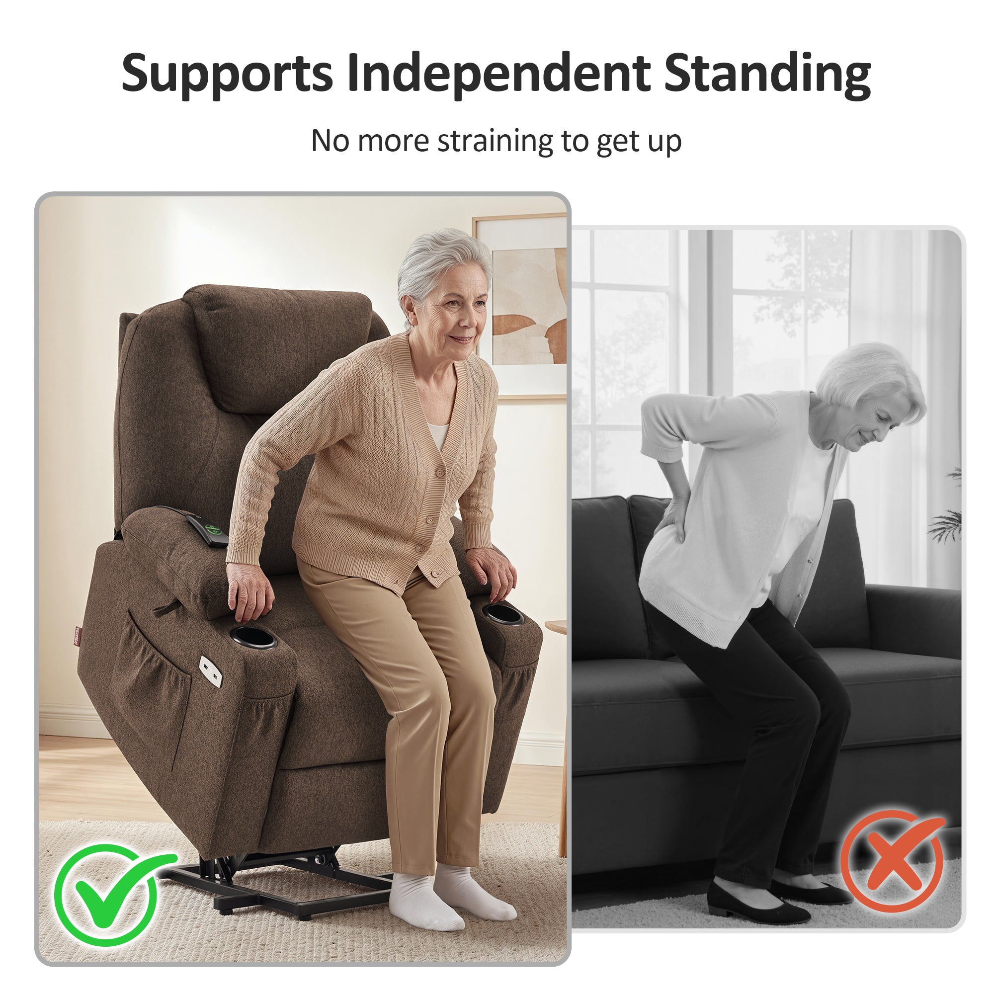Power Lift Recliner Chair for Elderly, Massage and Heat, Fabric 7040|7516|7141|R7042|R7045|R7510