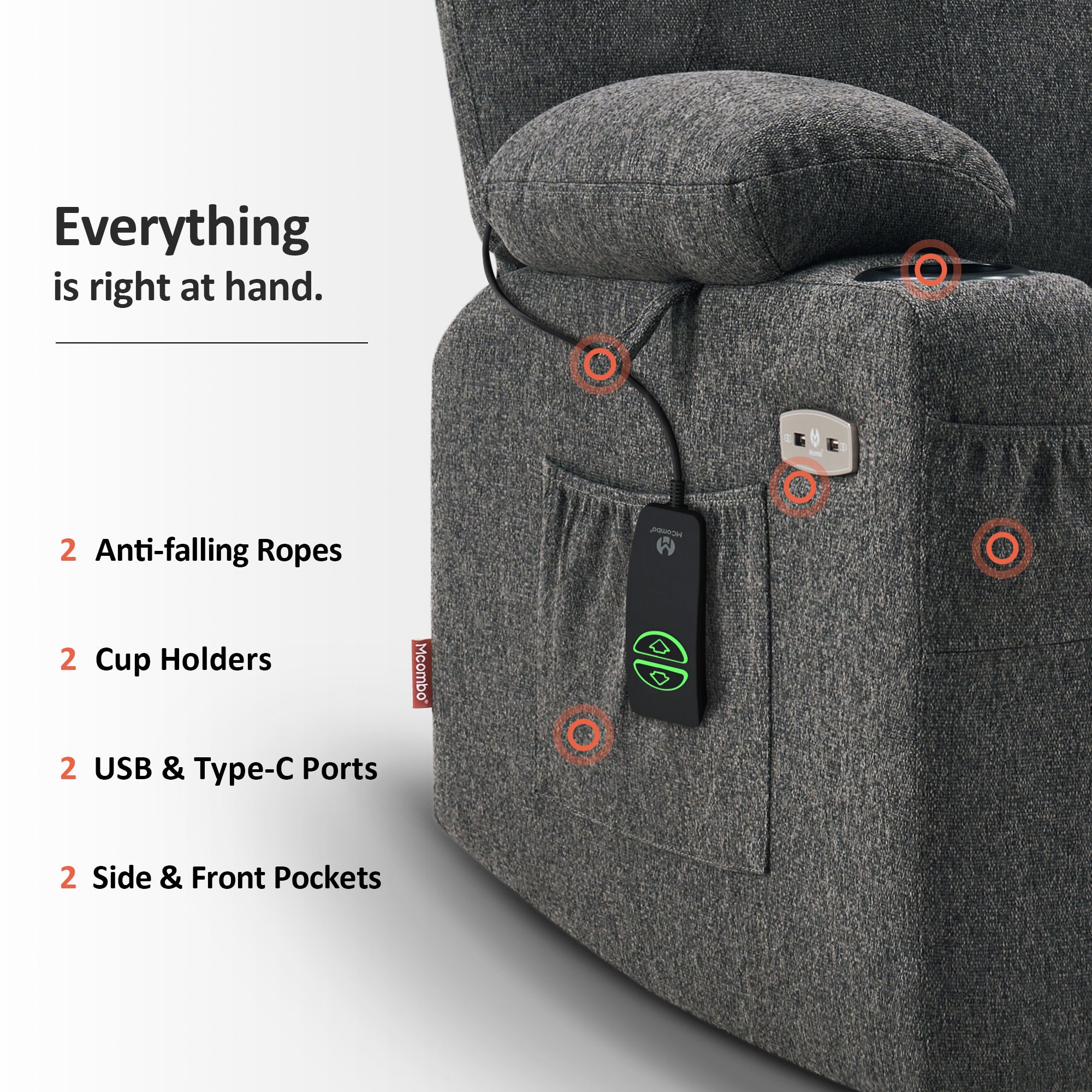 Power Lift Recliner Chair for Elderly, Massage and Heat, Fabric 7040|7516|7141|R7042|R7045|R7510