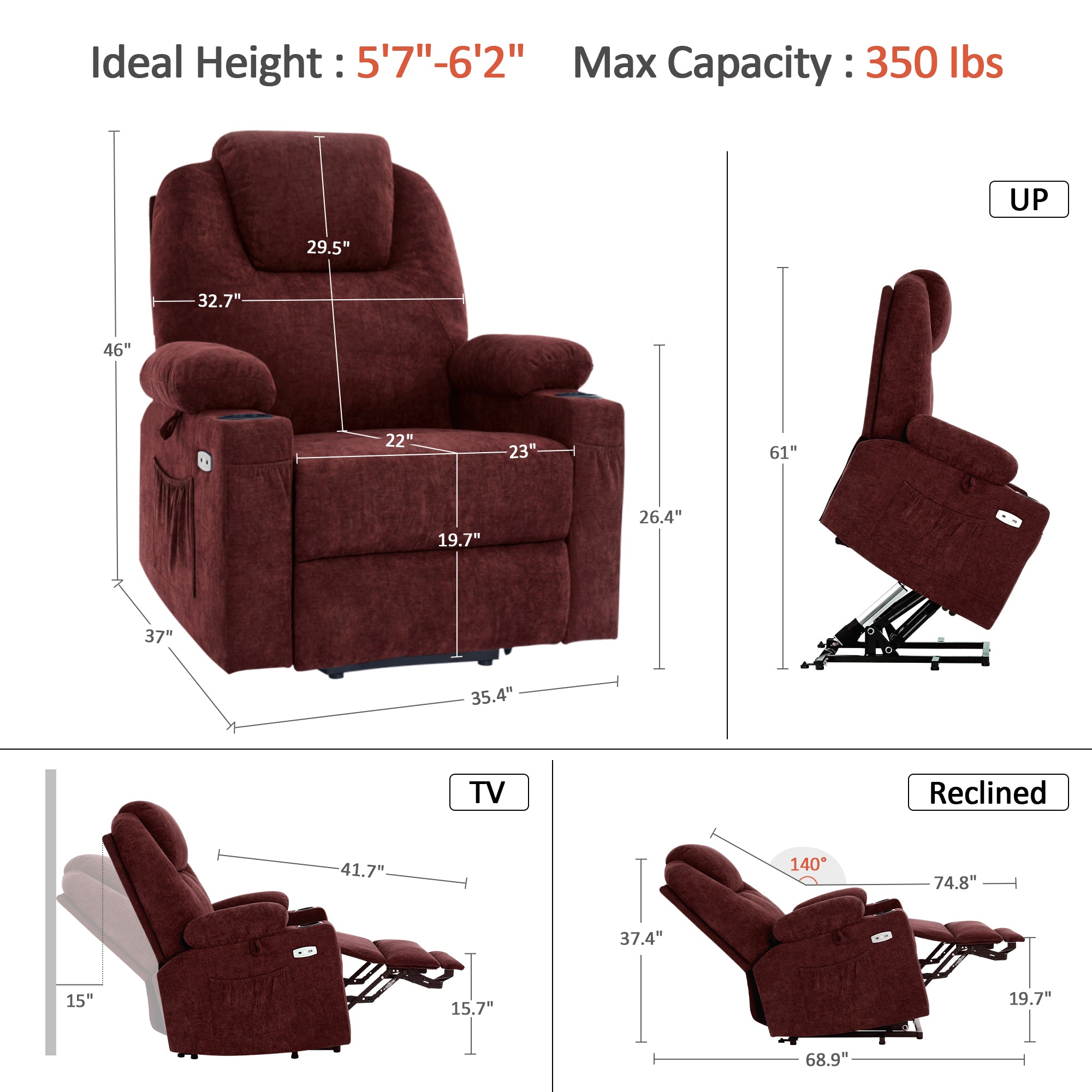 Massage and Heat, Lift Recliner Chair for Elderly