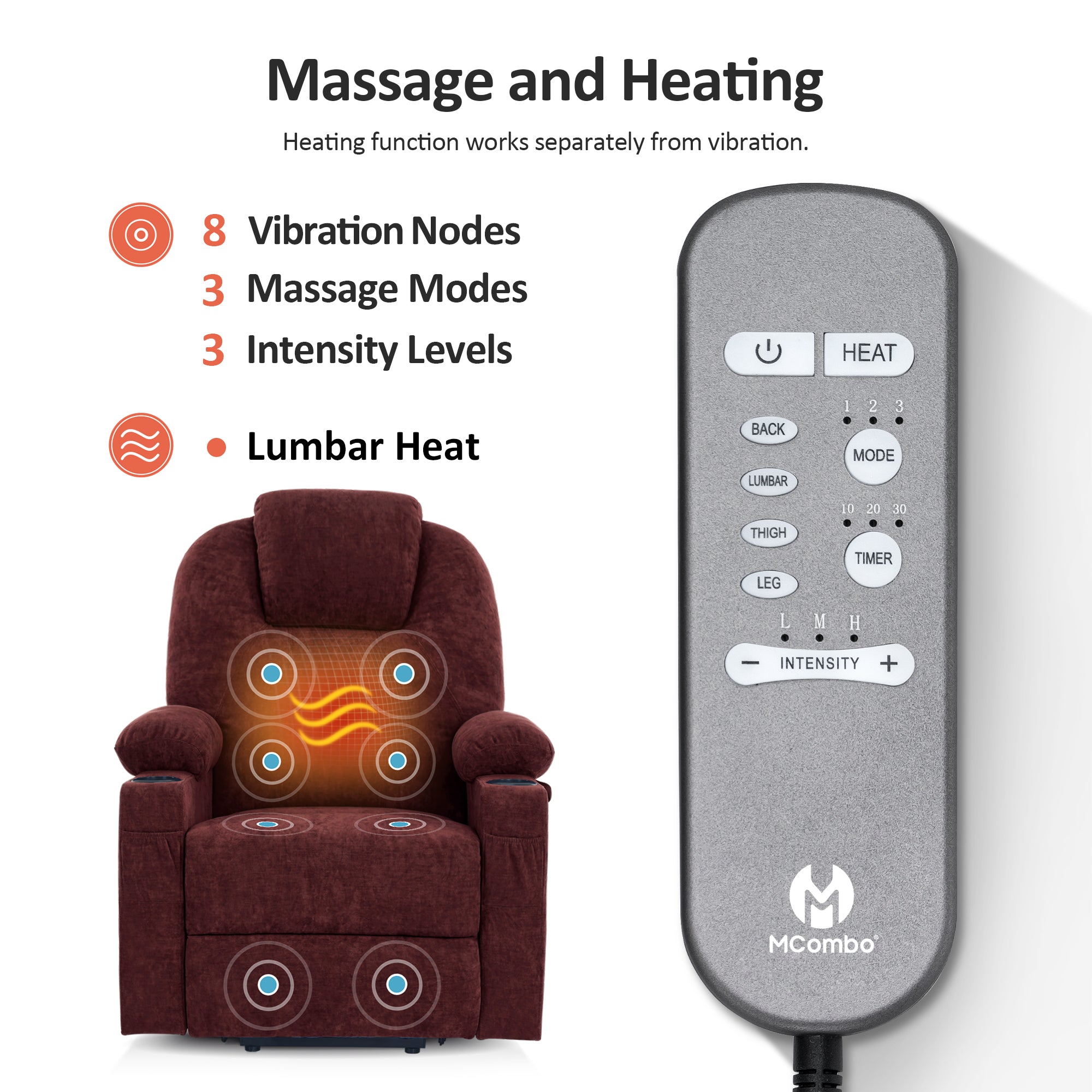 Massage and Heat, Lift Recliner Chair for Elderly