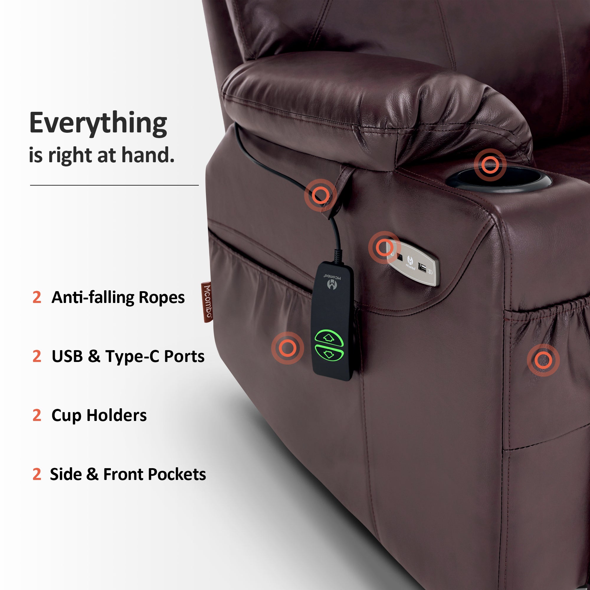 Power Lift Recliner Chair for Elderly, Massage and Heat, Faux Leather 7040|7516|7141|R7045|R7510