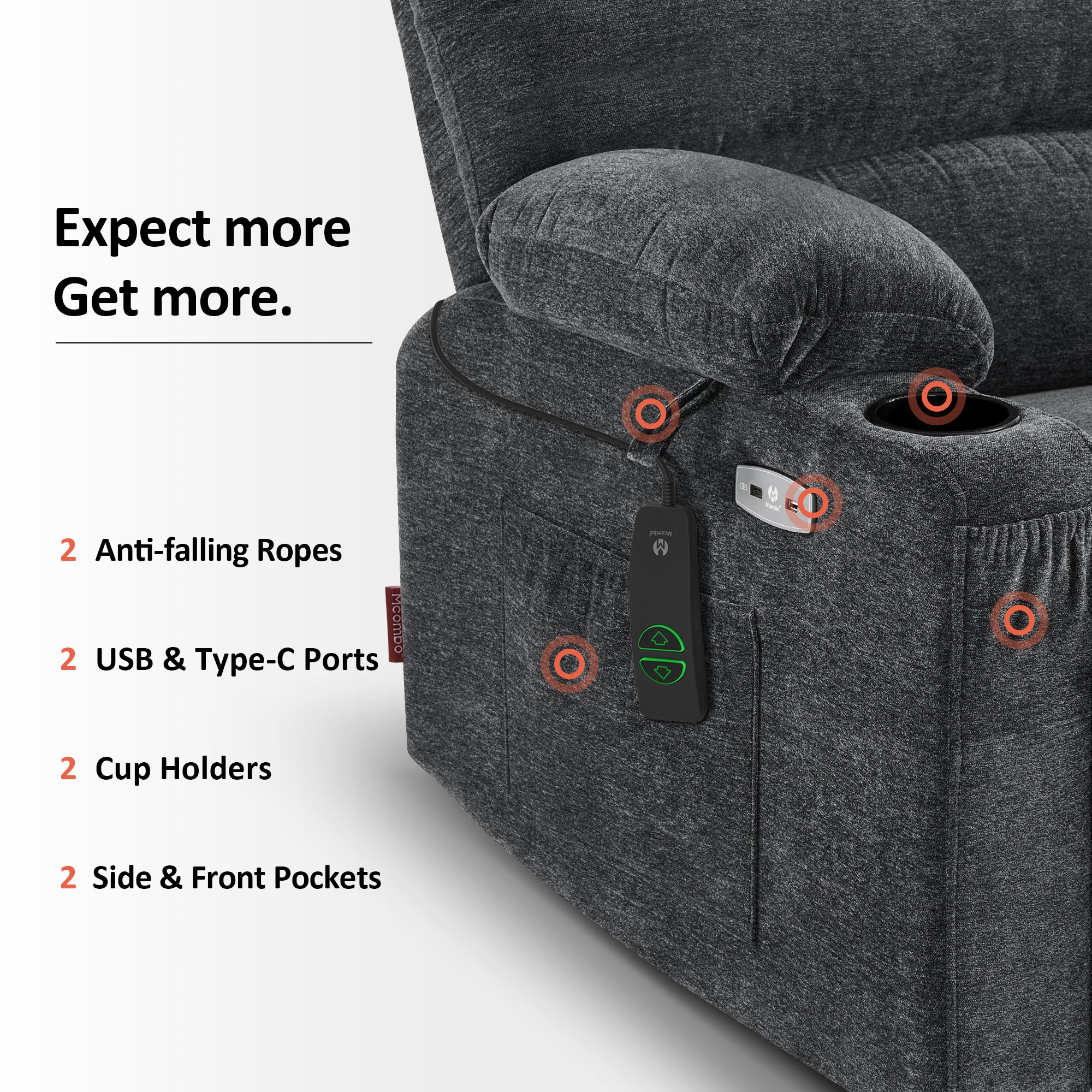Power Lift Recliner Chair for Elderly, Massage and Heat, Fabric 7095|R7092|R7096|R7093