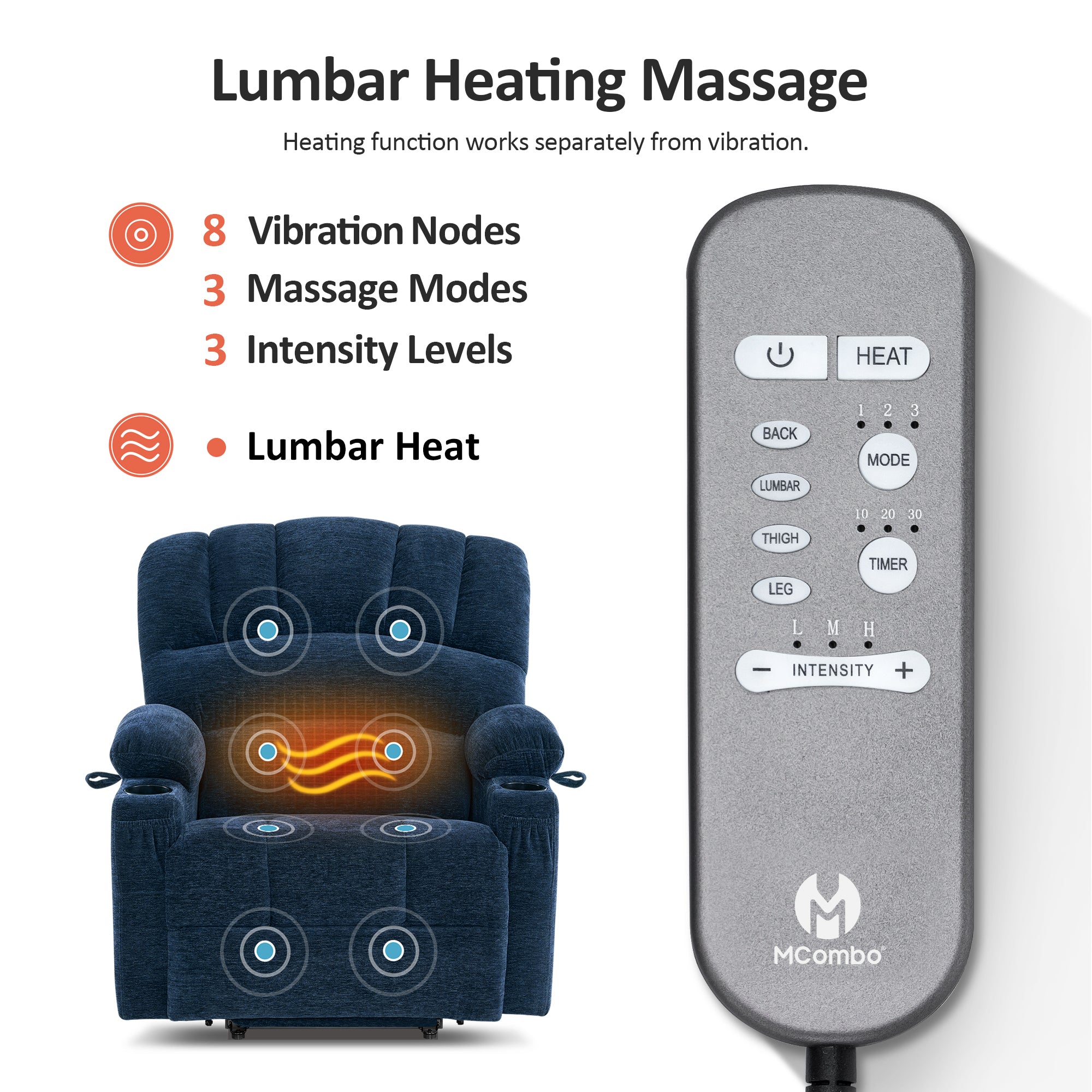 Power Lift Recliner Chair for Elderly, Massage and Heat, Fabric 7095|R7092|R7096|R7093