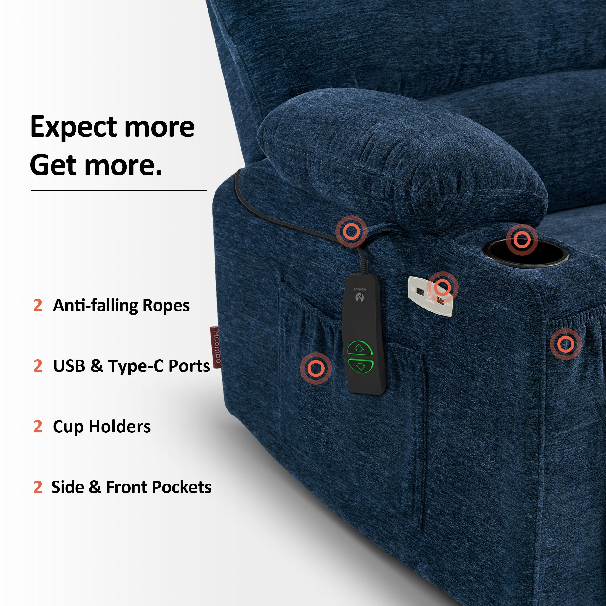 Power Lift Recliner Chair for Elderly, Massage and Heat, Fabric 7095|R7092|R7096|R7093