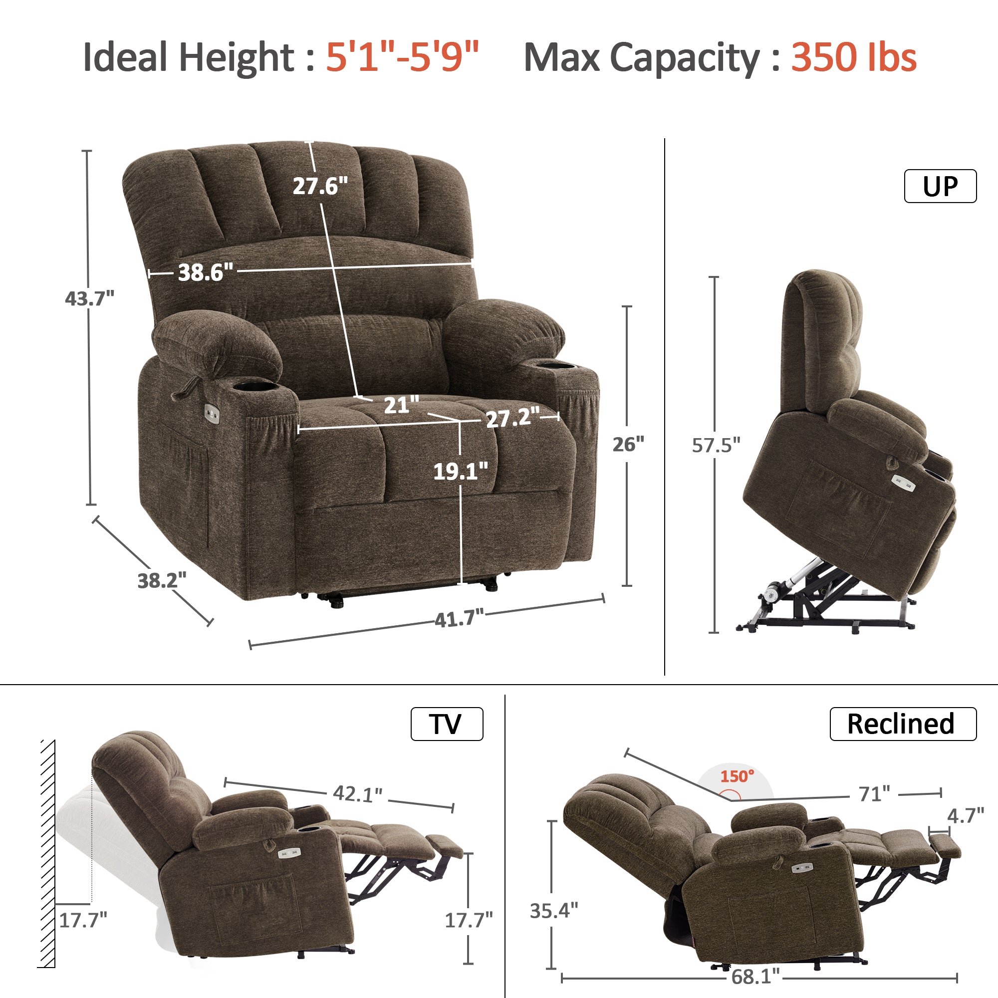 Power Lift Recliner Chair for Elderly, Massage and Heat, Fabric 7095|7099|R7092|R7096|R7093