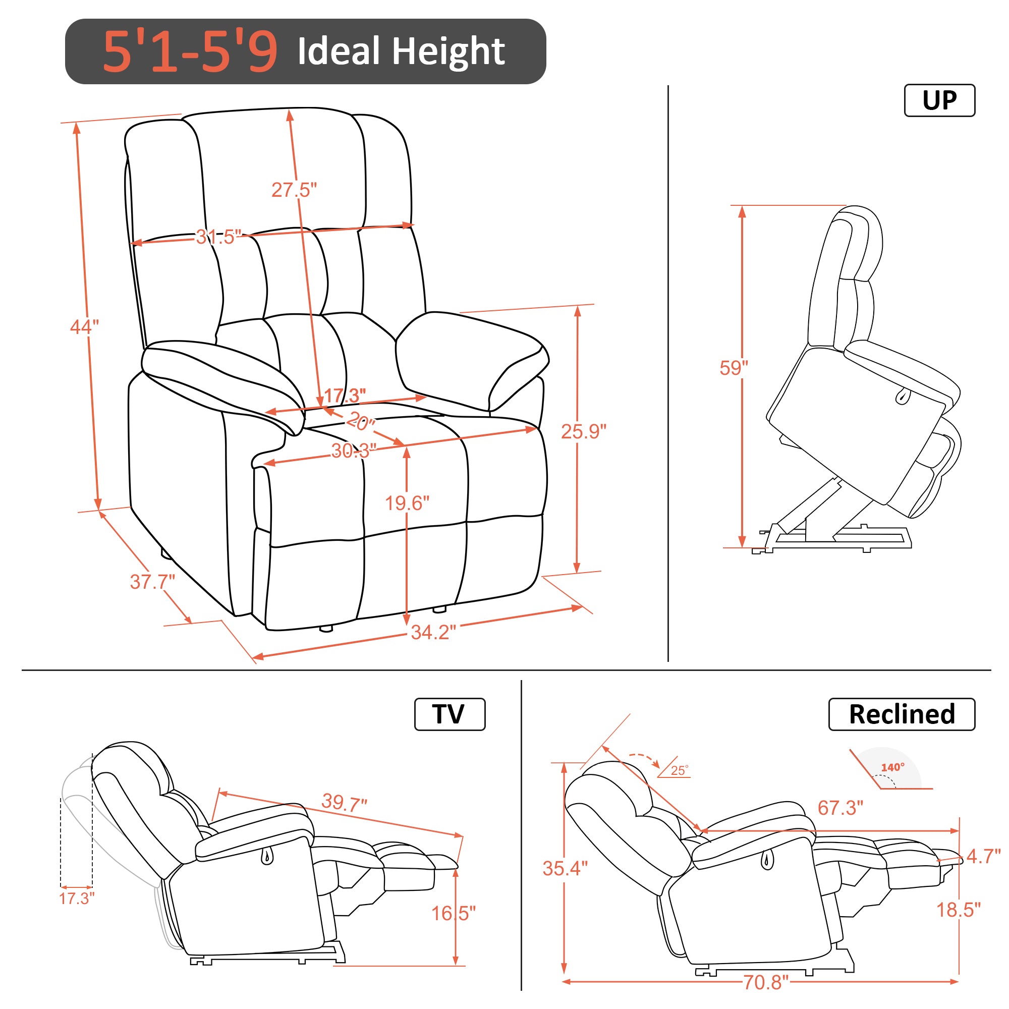 Power Lift Recliner Chair for Elderly, Massage and Heat, 7533