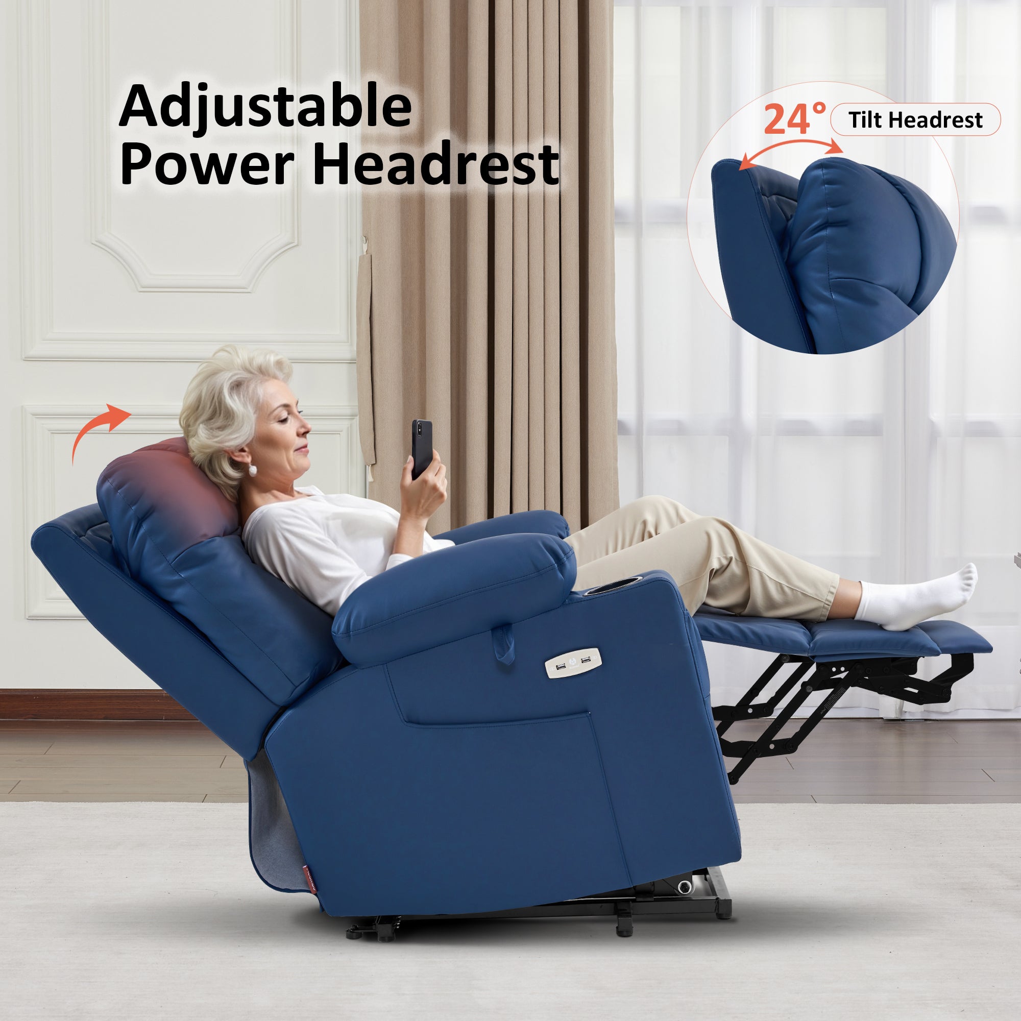 Power Lift Recliner Chair for Elderly, Massage and Heat, Faux Leather 7111