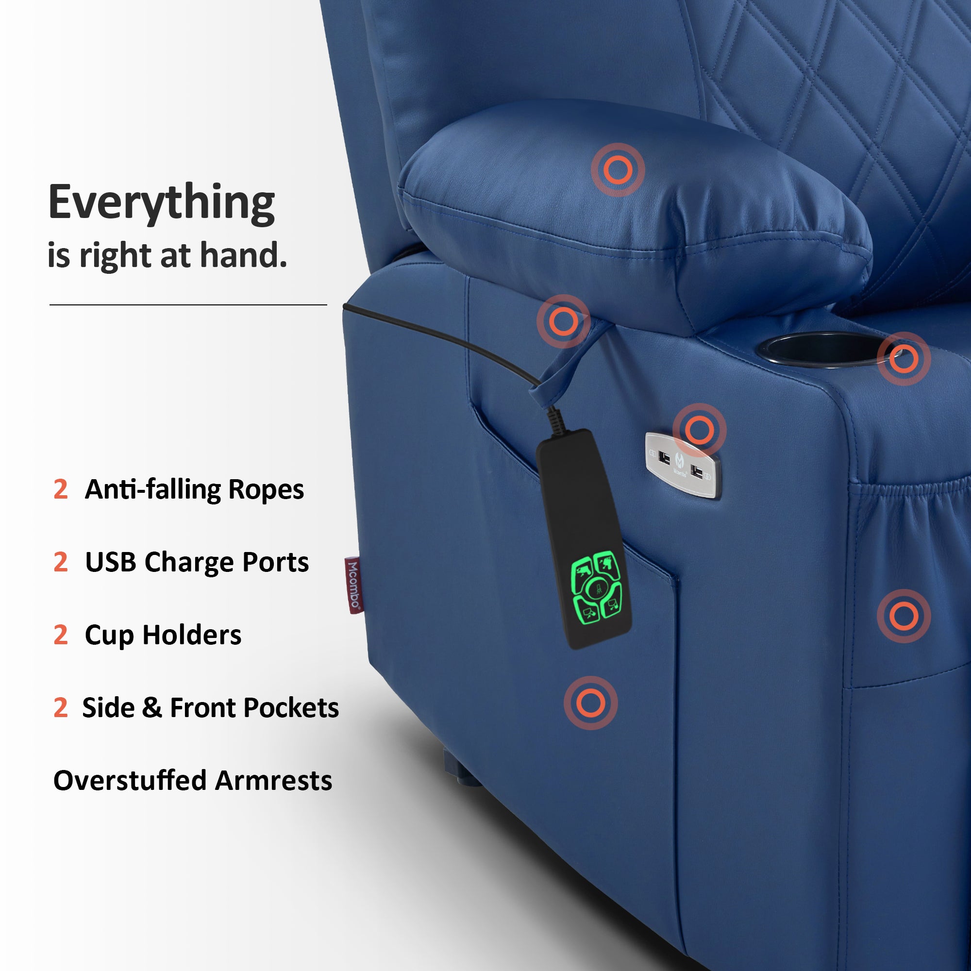 Power Lift Recliner Chair for Elderly, Massage and Heat, Faux Leather 7111