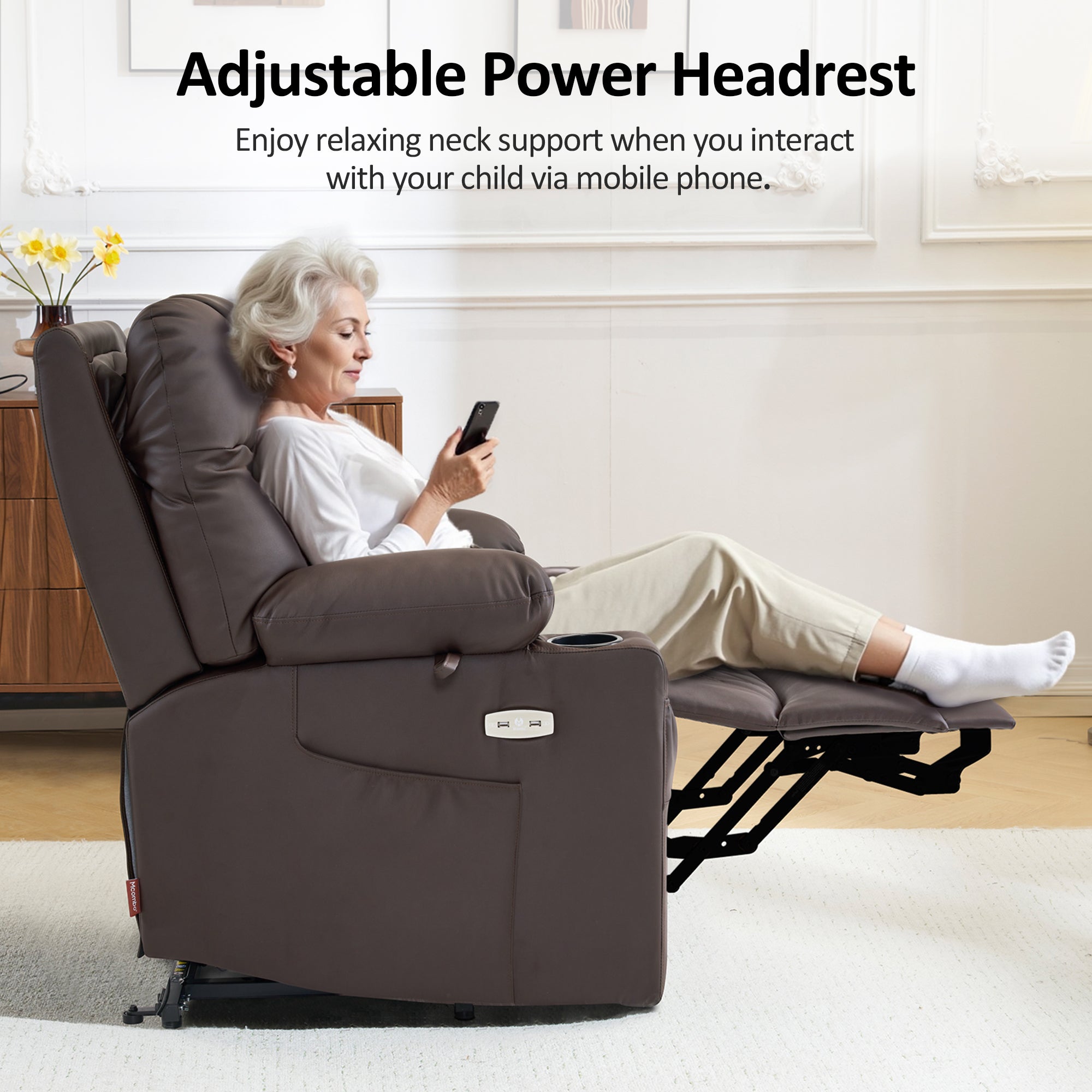 Power Lift Recliner Chair for Elderly, Massage and Heat, Faux Leather 7111