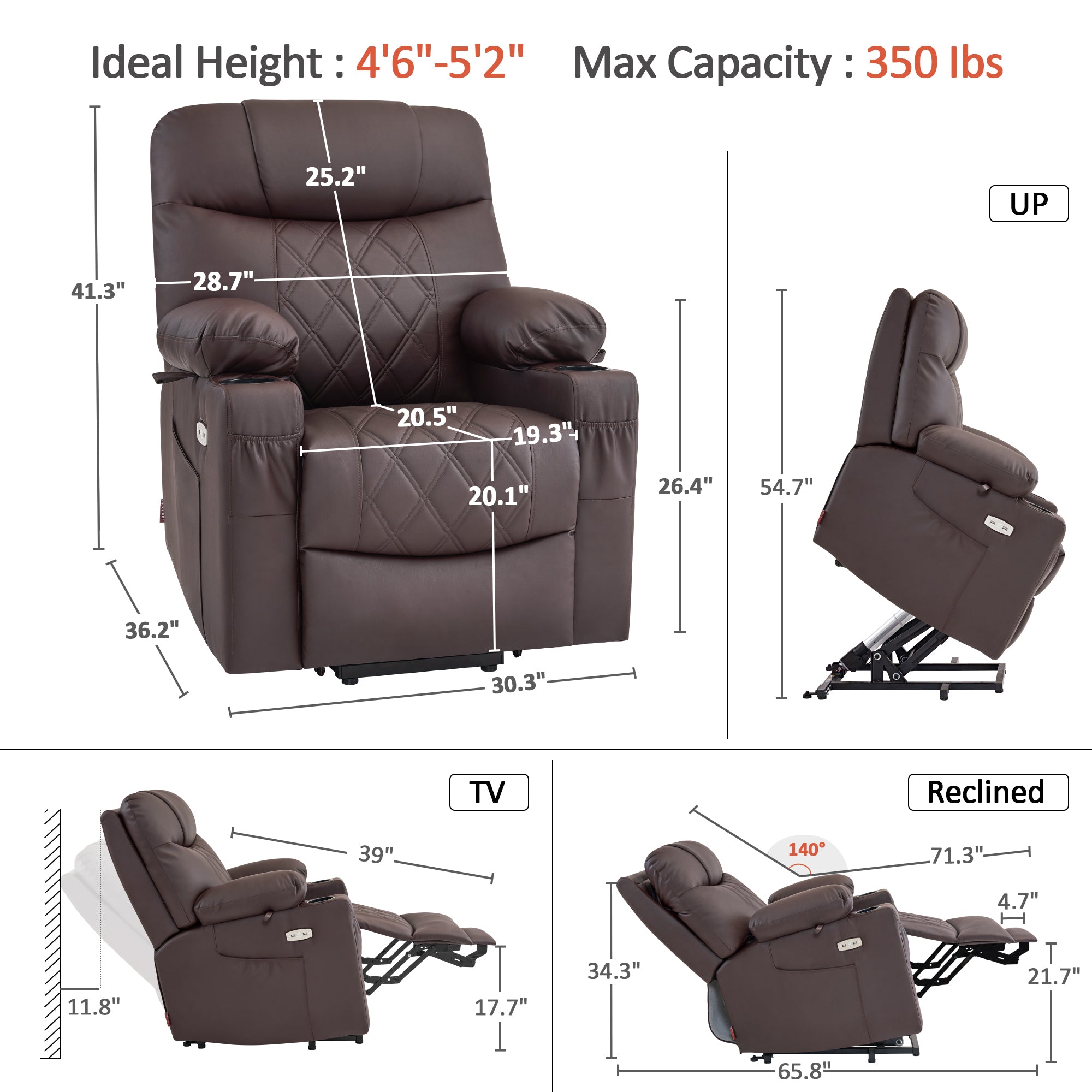Power Lift Recliner Chair for Elderly, Massage and Heat, Faux Leather 7111