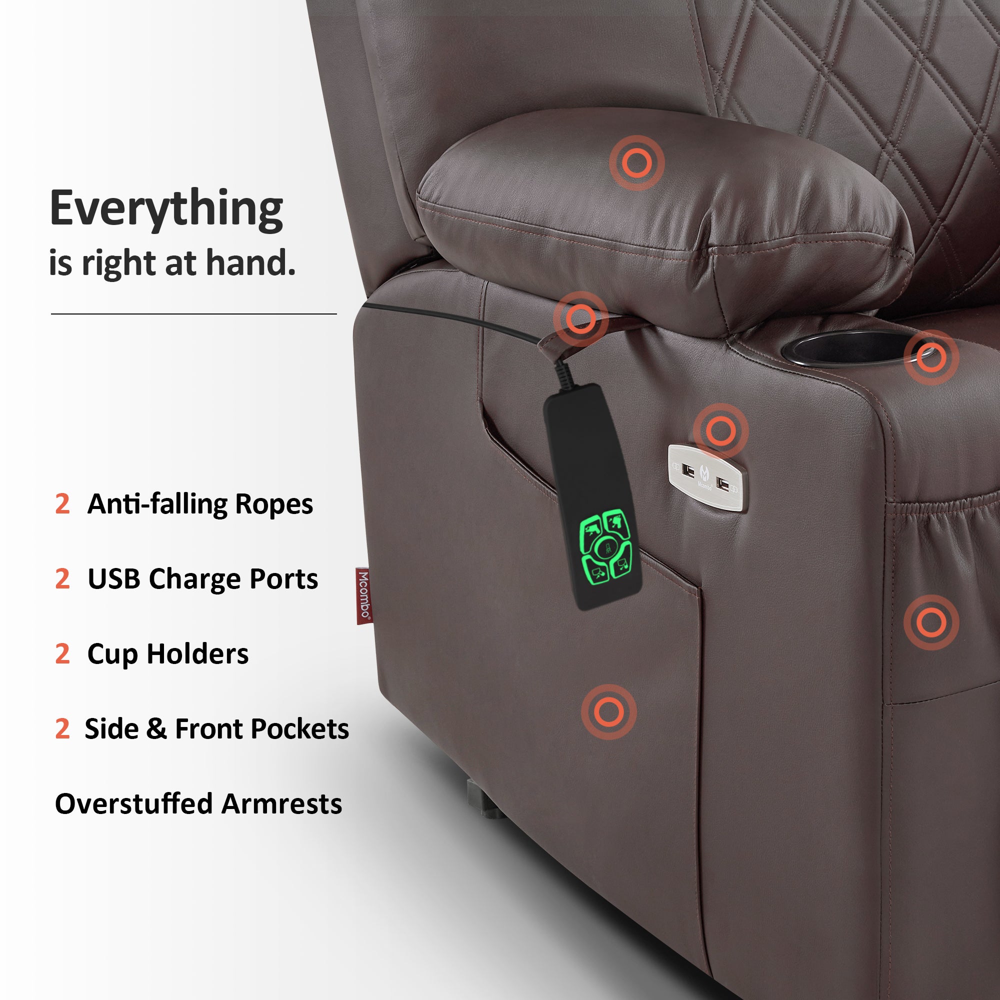 Power Lift Recliner Chair for Elderly, Massage and Heat, Faux Leather 7111