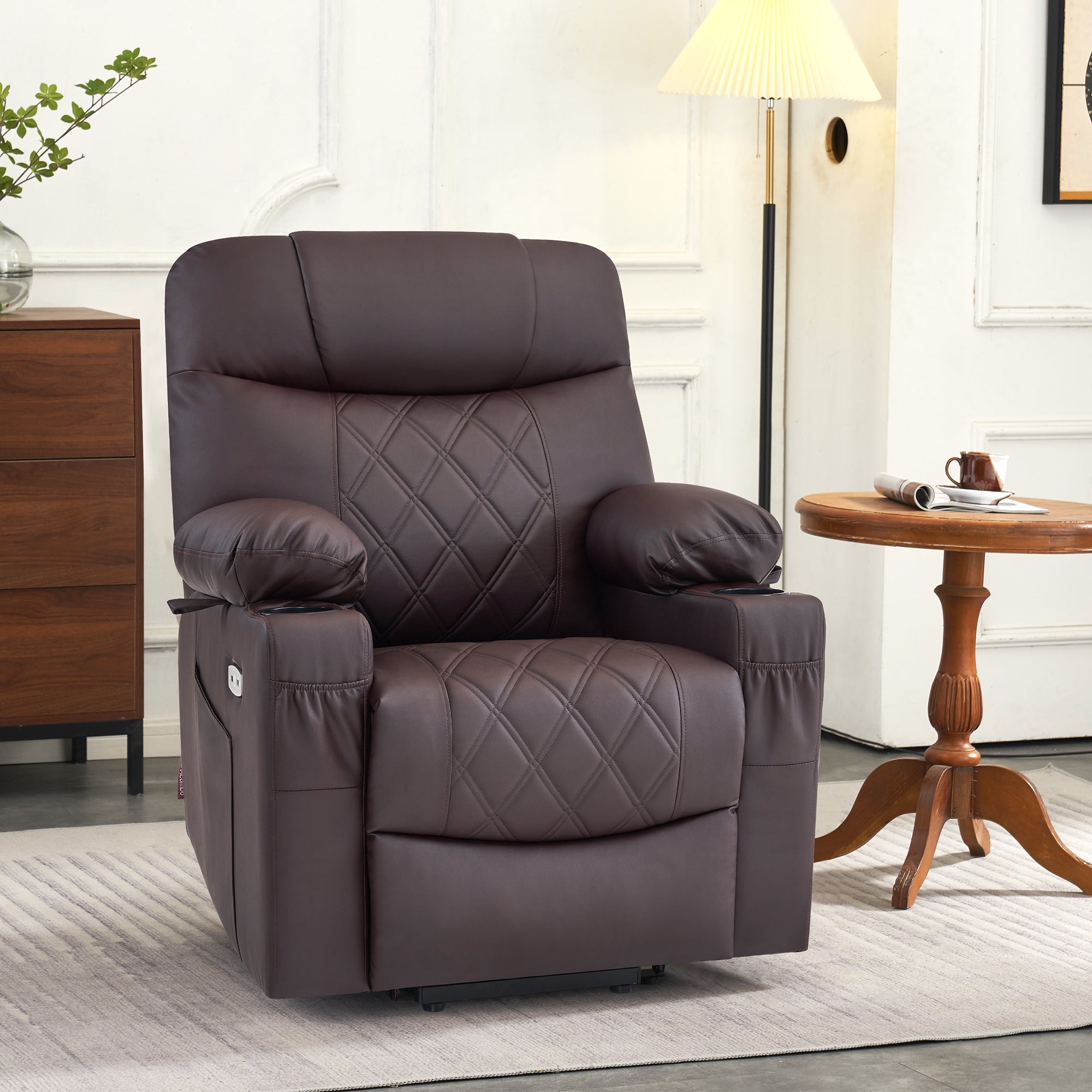 Power Lift Recliner Chair for Elderly, Massage and Heat, Faux Leather 7111