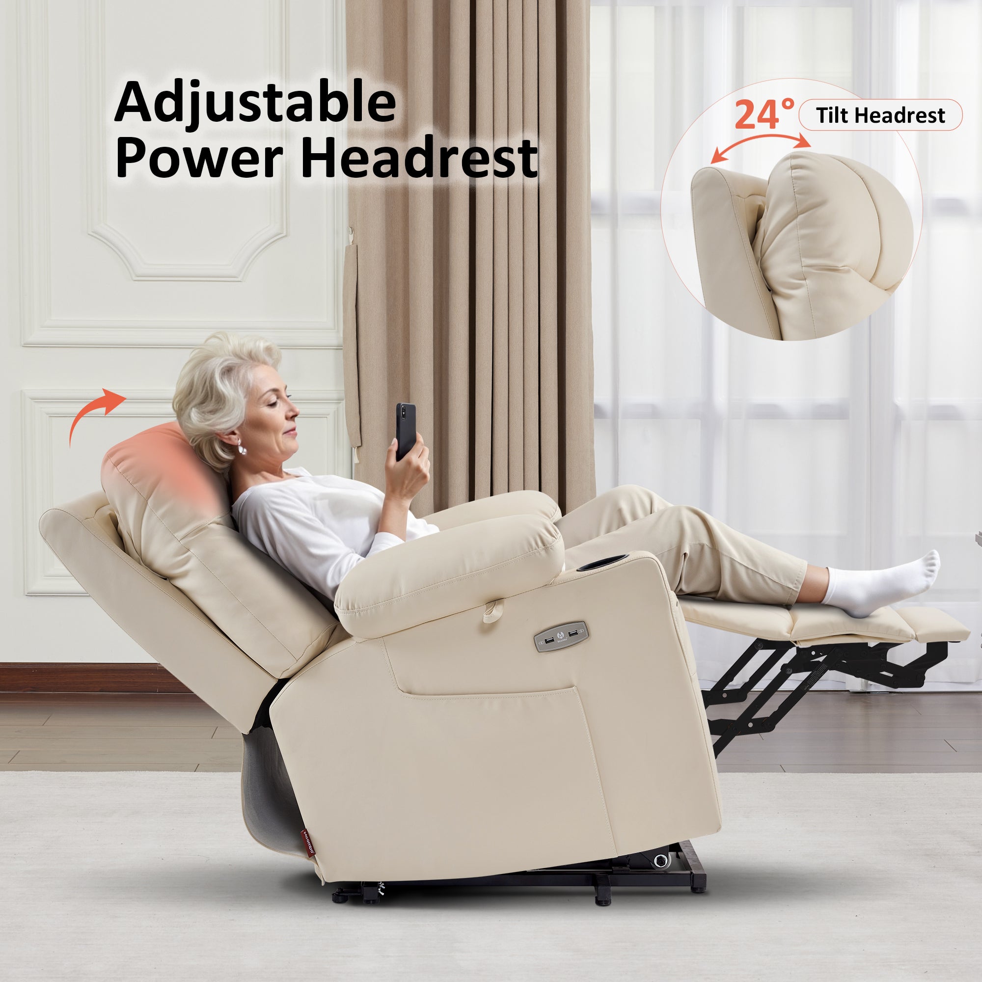 Power Lift Recliner Chair for Elderly, Massage and Heat, Faux Leather 7111