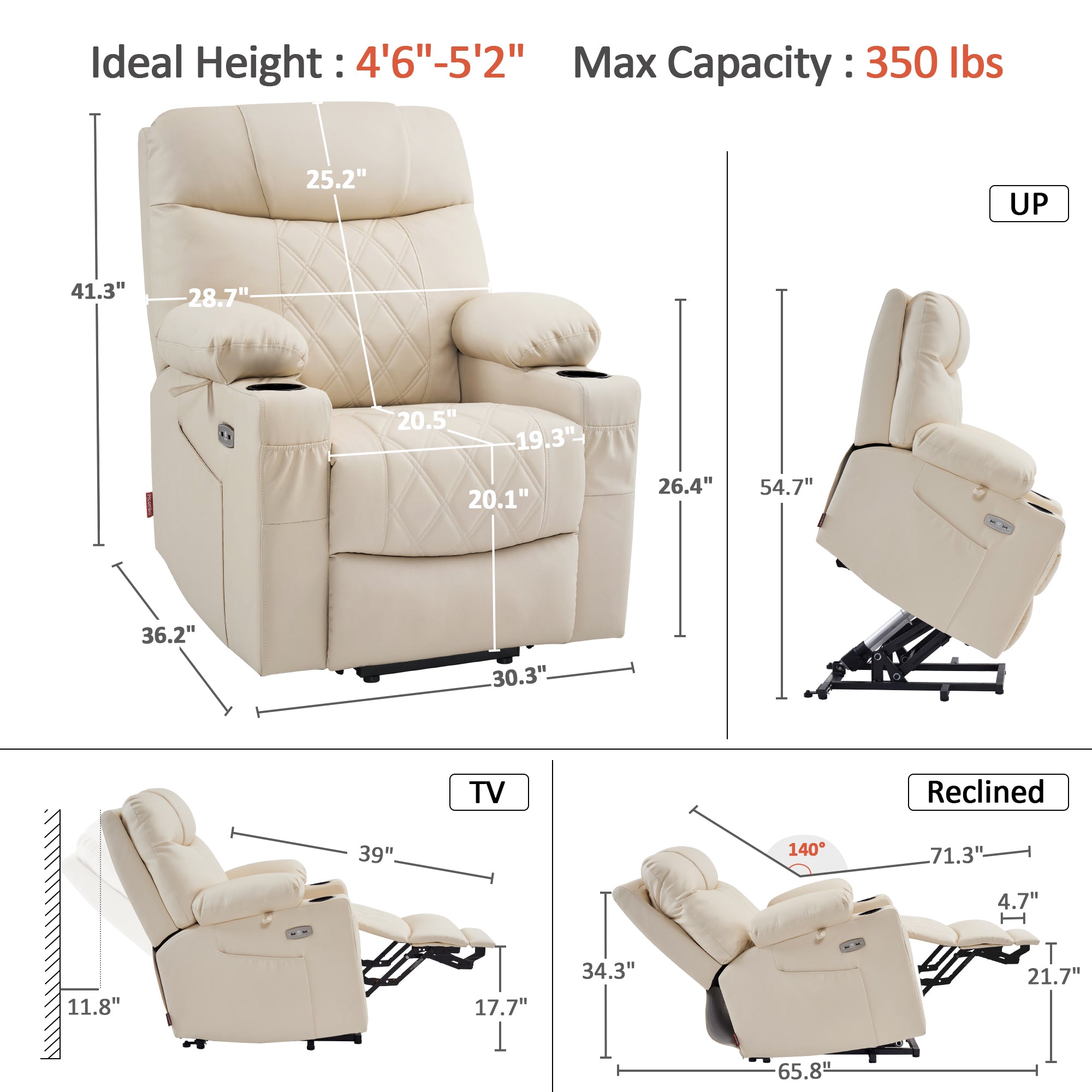 Power Lift Recliner Chair for Elderly, Massage and Heat, Faux Leather 7111