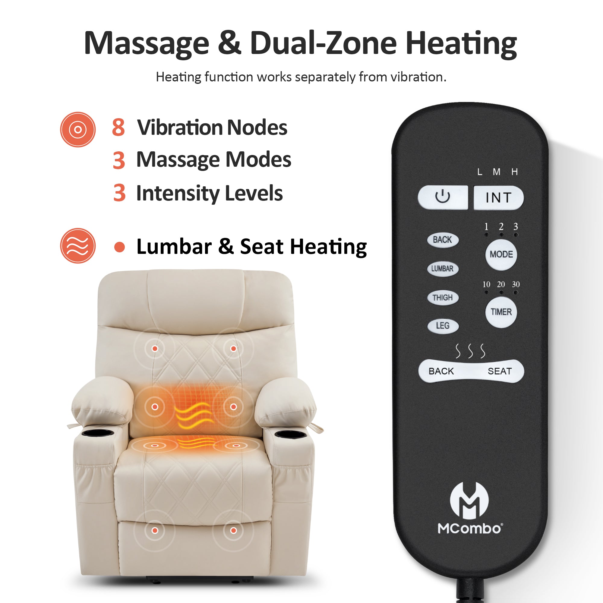 Power Lift Recliner Chair for Elderly, Massage and Heat, Faux Leather 7111