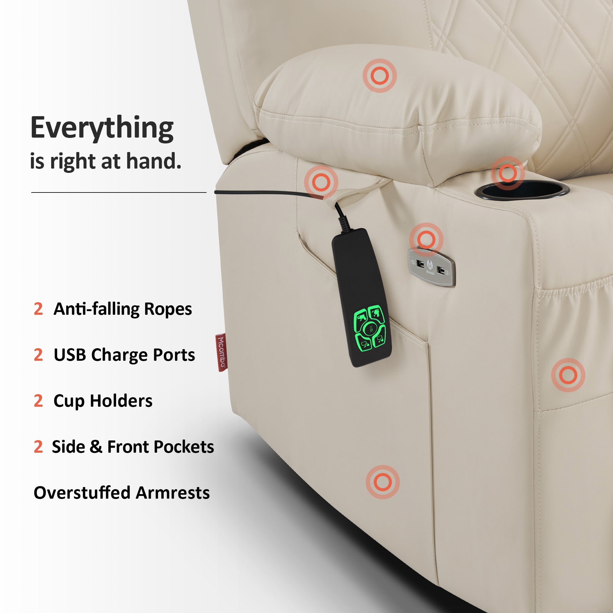 Power Lift Recliner Chair for Elderly, Massage and Heat, Faux Leather 7111