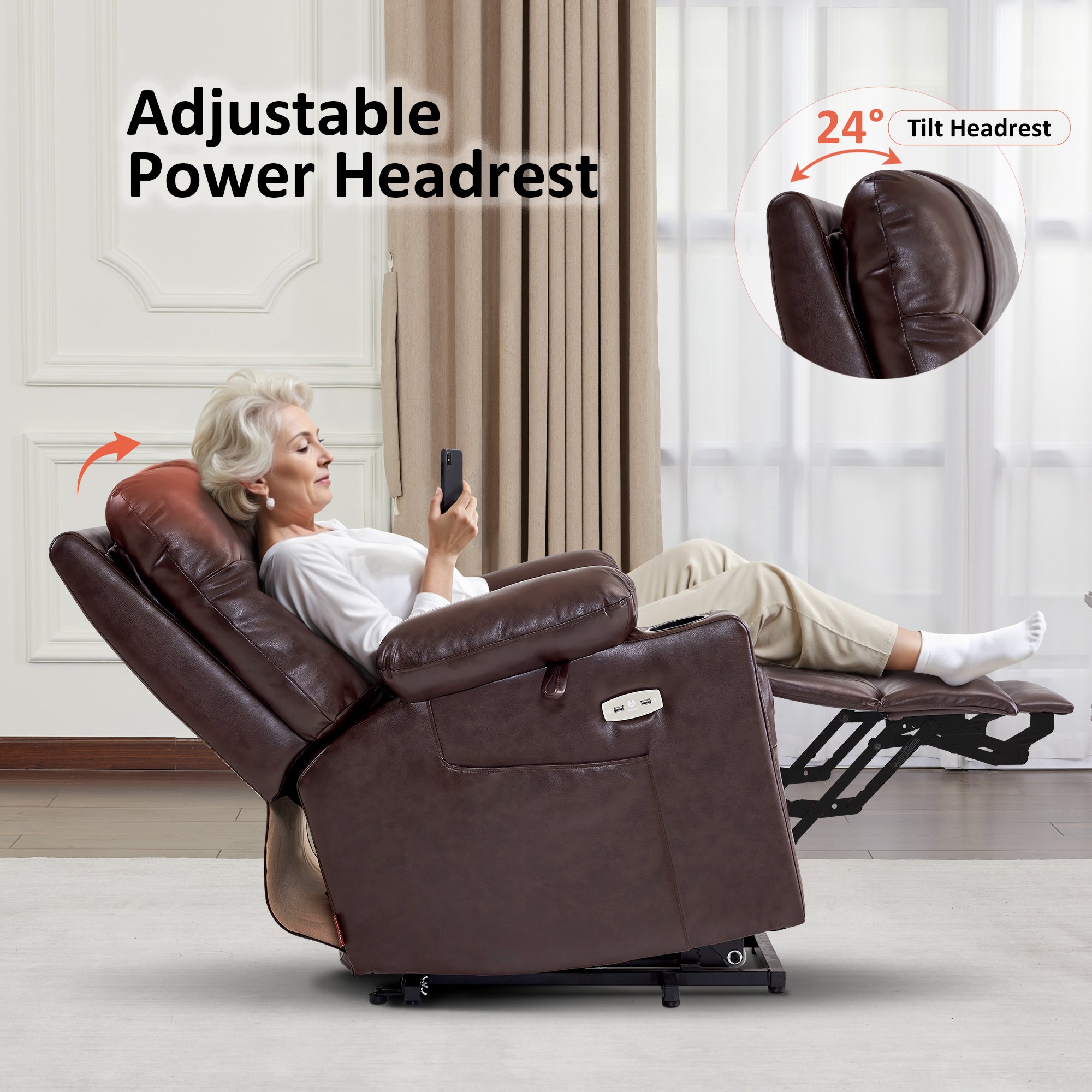 Power Lift Recliner Chair for Elderly, Massage and Heat, Faux Leather 7111